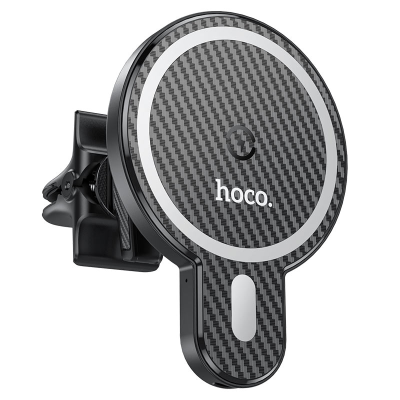 Автотримач HOCO СА85+ Wireless Charging 15W, кріплення на решітку, магніт, Black, Box