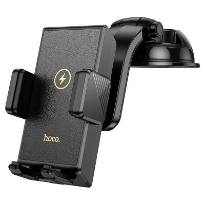 Автотримач HOCO HW22+ Wireless Charging 15W, кріплення на торпеду, затискач 50-90мм, Black, Box