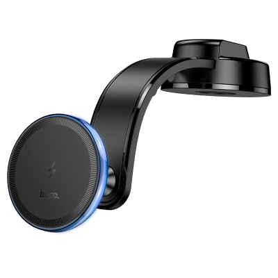 Автоутримувач HOCO HW25+ Wireless Charging 15W, кріплення на торпеду, затискач 50-90мм, Black, Box