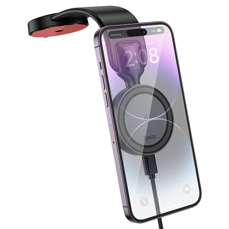 Автоутримувач HOCO HW29+ Wireless Charging 15W, кріплення на решітку, затискач 50-90мм, Black, Box