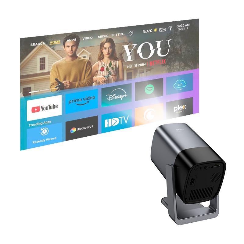 Проектор Hoco DT7, Android, 1080p, 370ANSI, Wi-Fi 2.4+5G, 1/32GB, Black, Box