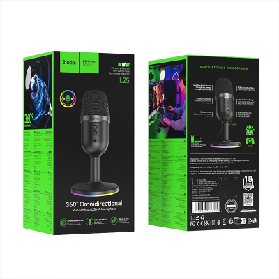 Настільний мікрофон HOCO L25, кабель 1.6м, Black, BOX