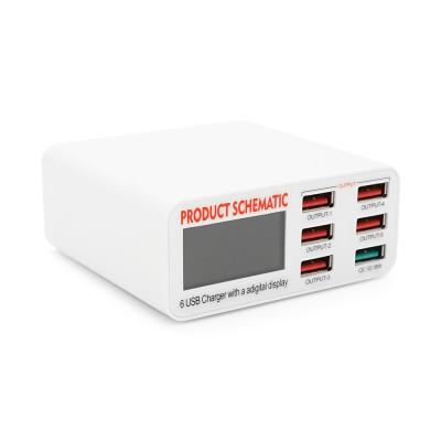Зарядна станція з цифровою індикацією Schematic FC-36, 6*QC3.-5В 8А, 220V/40W.155*115*55mm