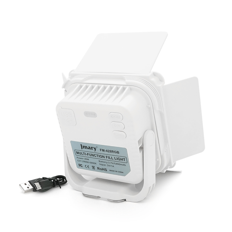 Відеосвітло Jmary FM-428RGB, 30 Вт, RGB, 2900-6800К, вбудований акум 5400mAh, 121x34x106мм, Box