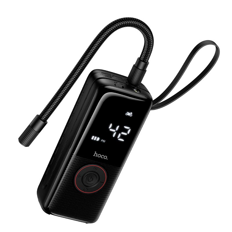 Портативний повітряний насос HOCO ZP18, до 10 атм, ліхтарик, Black, Box