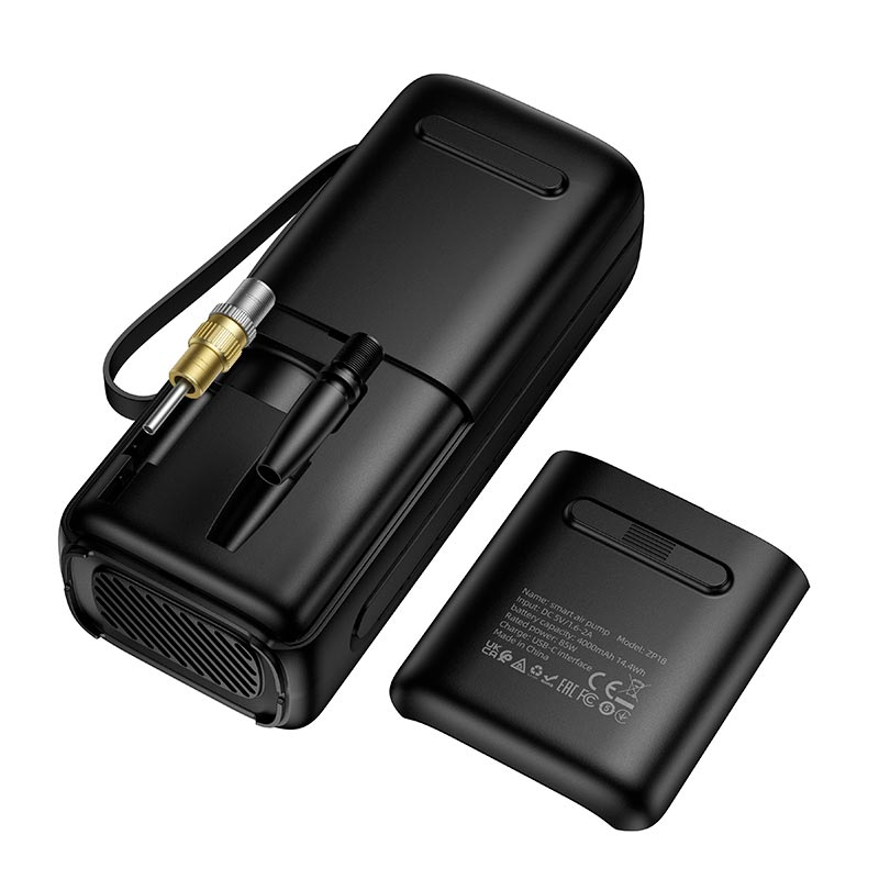 Портативний повітряний насос HOCO ZP18, до 10 атм, ліхтарик, Black, Box