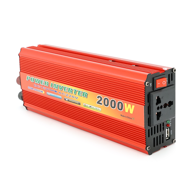 Інвертор напруги YT47939 2000ВА(1200Вт), 12/220V, approximated, 1 універсальна розетка, клем + крокодили, Red, Box
