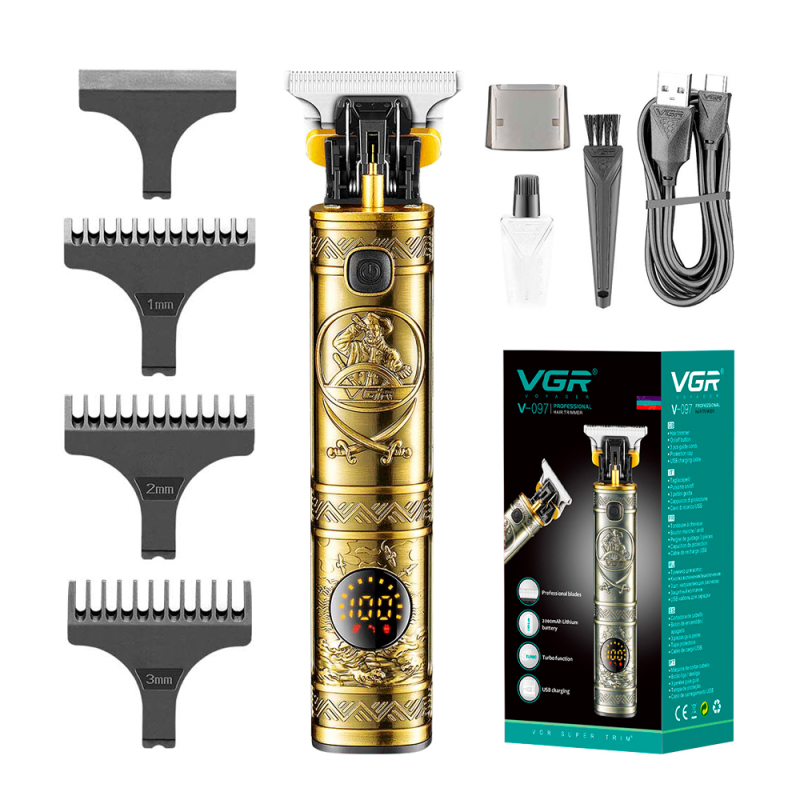 Тример VGR V-097, 4 насадки, 7000 RPM, акумулятор 2500mAh, Gold, Box