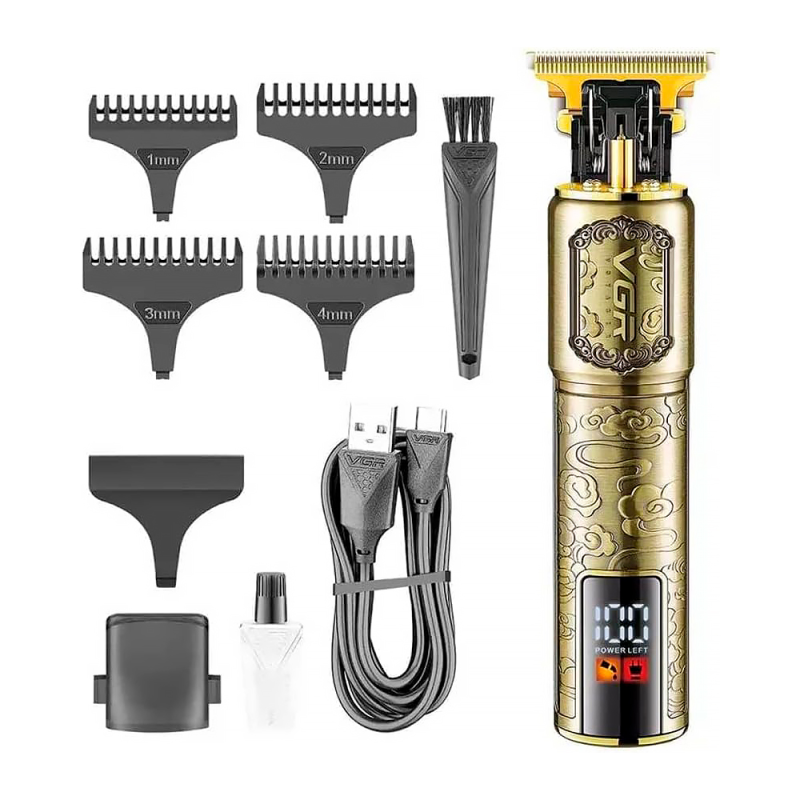 Тример VGR V-073, 4 насадки, LED display, акумулятор 1500mAh, Gold, Box