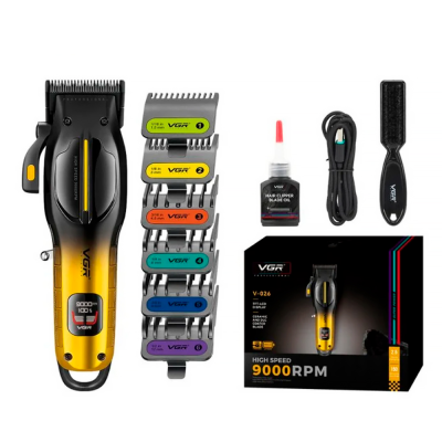 Тример VGR V-026, 6 насадок, LED display, 9000 RPM, акумулятор 2500mAh, Black/Gold, Box