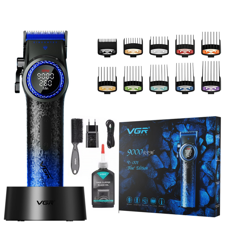 Комплект VGR V-001, акумуляторна машинка + триммер, Blue, Box