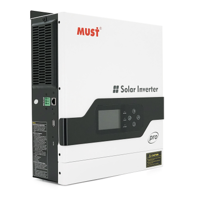 Гібридний інвертор MUST PV18-2012PRO, 2000 Вт/1600 Вт, 12 В, струм заряду 80 А, Wi-Fi, RS485/CAN, 170–280 В, MPPT (80 А, 30–320 В постійного струму), 318 × 369 × 121 мм. 6,2 кг.