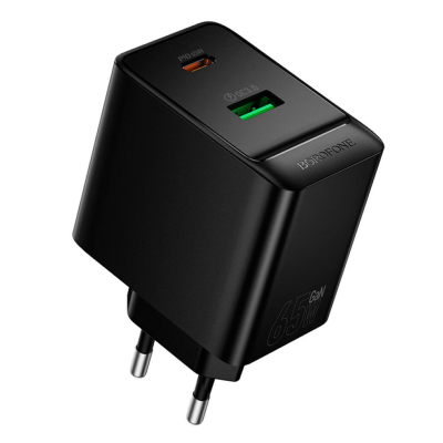 СЗУ BOROFONE BAS17A, PD65W+Q3.0, 1xUSB+1xUSB-C, 65W, Black, Box