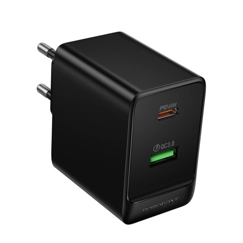 СЗУ BOROFONE BAS17A, PD65W+Q3.0, 1xUSB+1xUSB-C, 65W, Black, Box