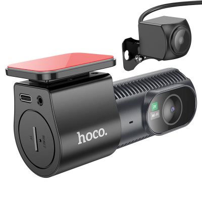 Автомобільний відеореєстратор HOCO DV8 2K із задньою камерою, Wi-Fi, екраном 1,47″ та кутом огляду 140°, Black, Box