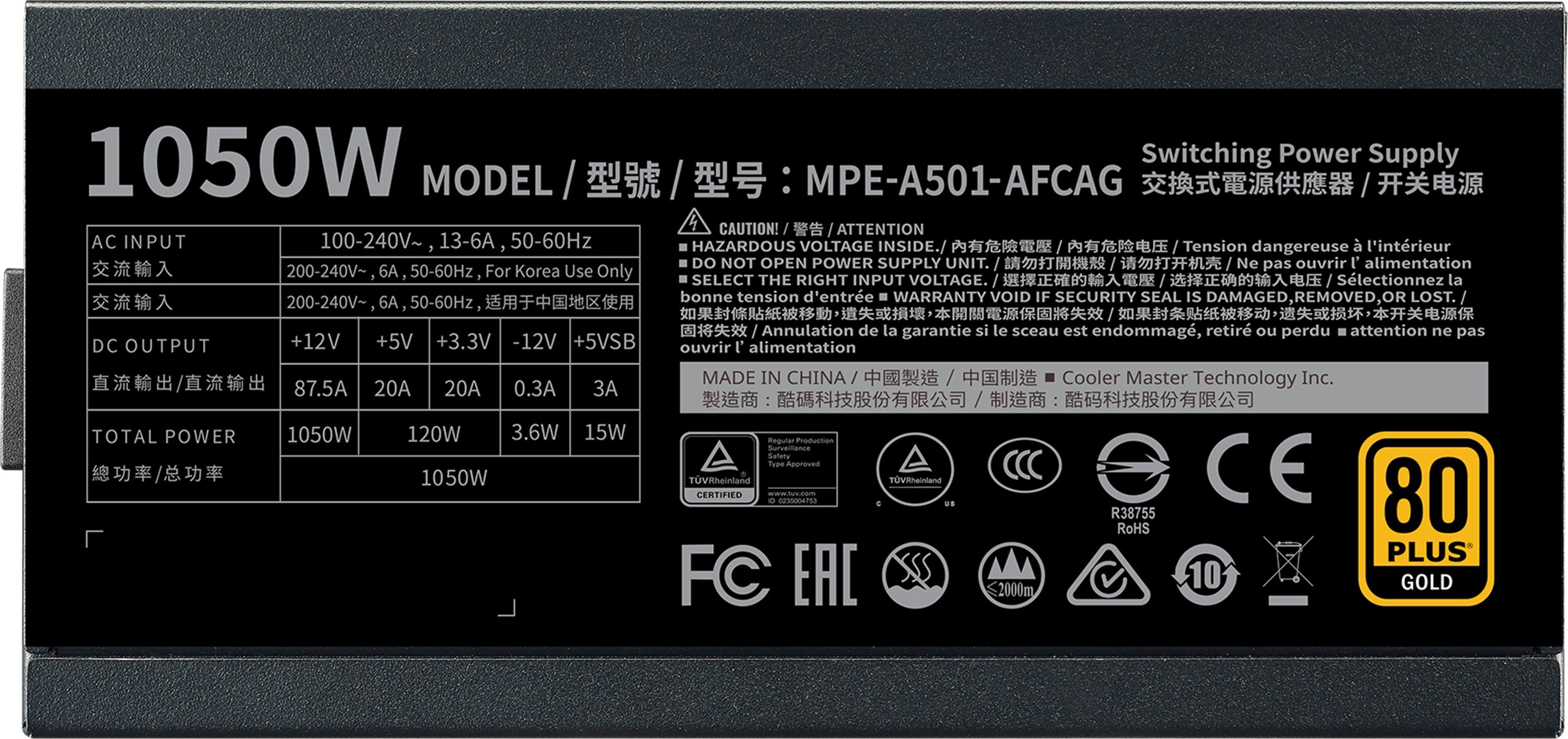 Блок питания CoolerMaster MWE 1050 Gold V2 FM 1050W (MPE-A501-AFCAG-EU)