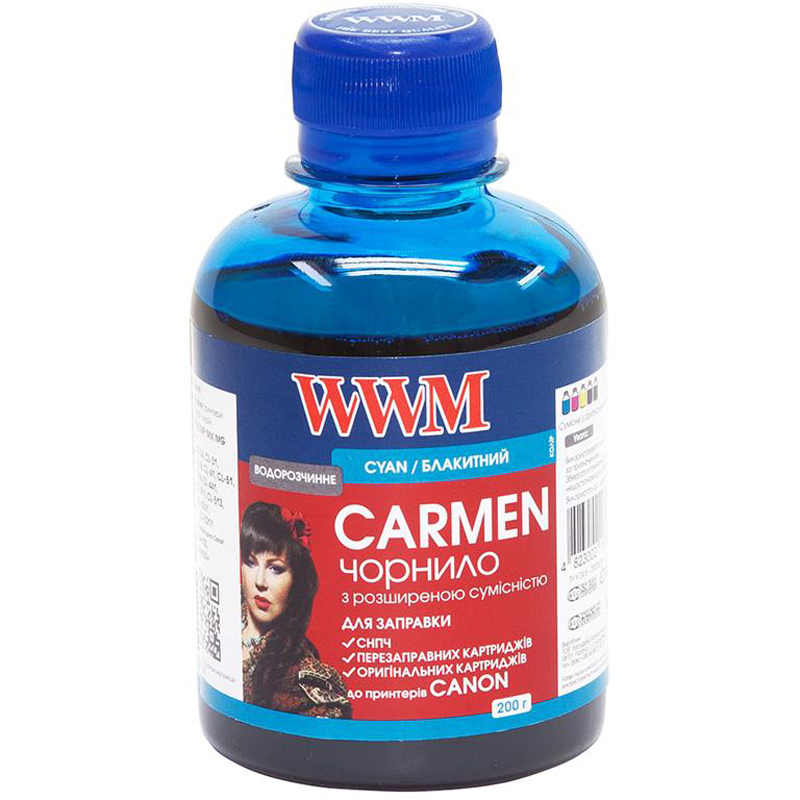 Чорнило WWM Universal Carmen для Сanon серій PIXMA iP/iX/MP/MX/MG Cyan 200г (CU/C)