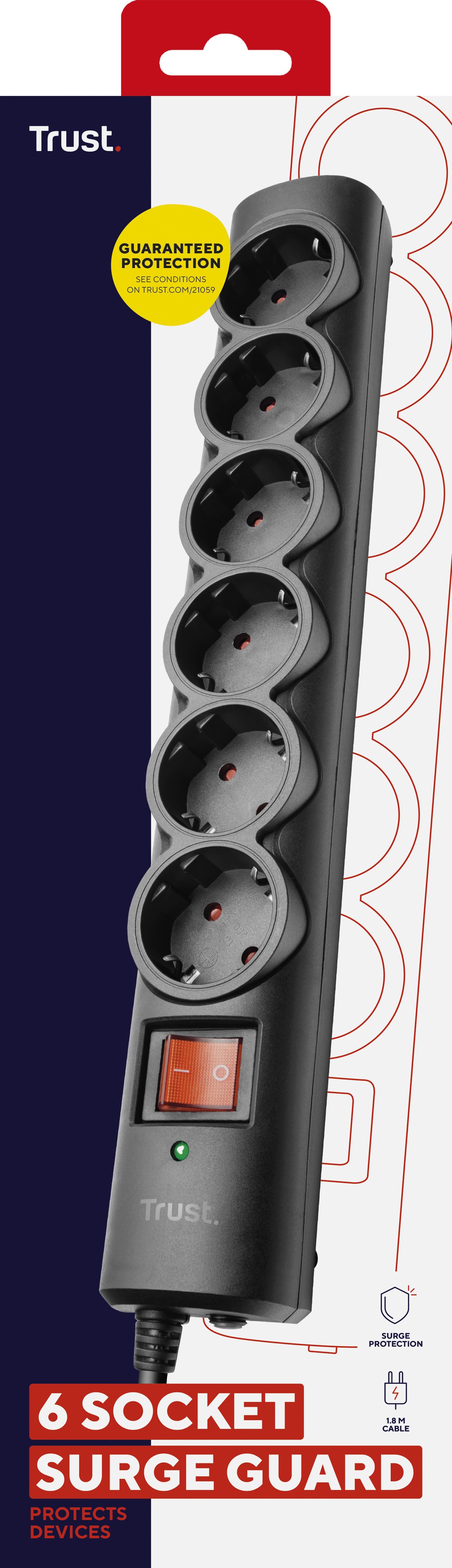 Trust Мережевий фільтр Surge Guard 6XSchuko 1.8м Black