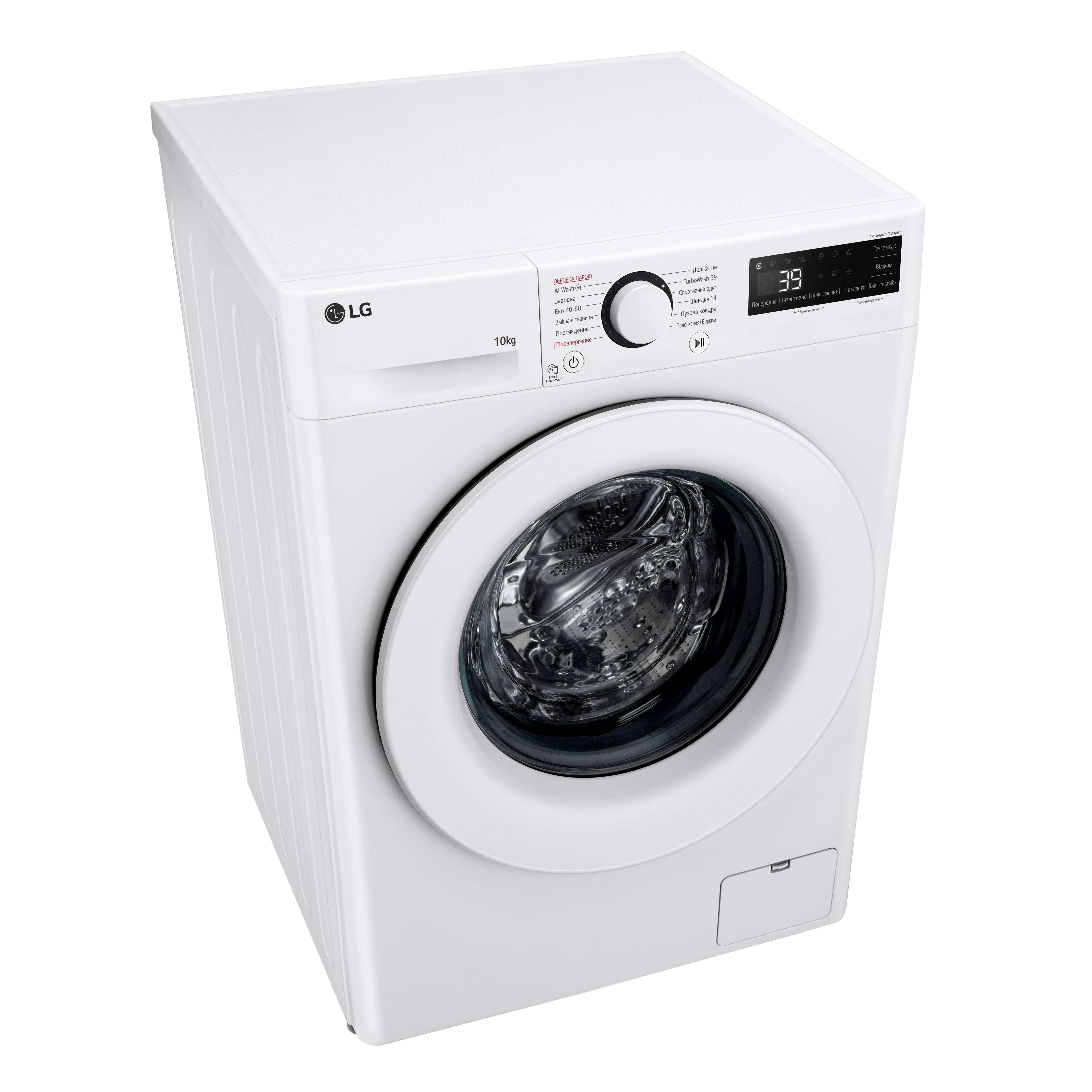 LG Пральна машина фронтальна, 10кг, 1400, A, 57см, дисплей, пара, інвертор, білий