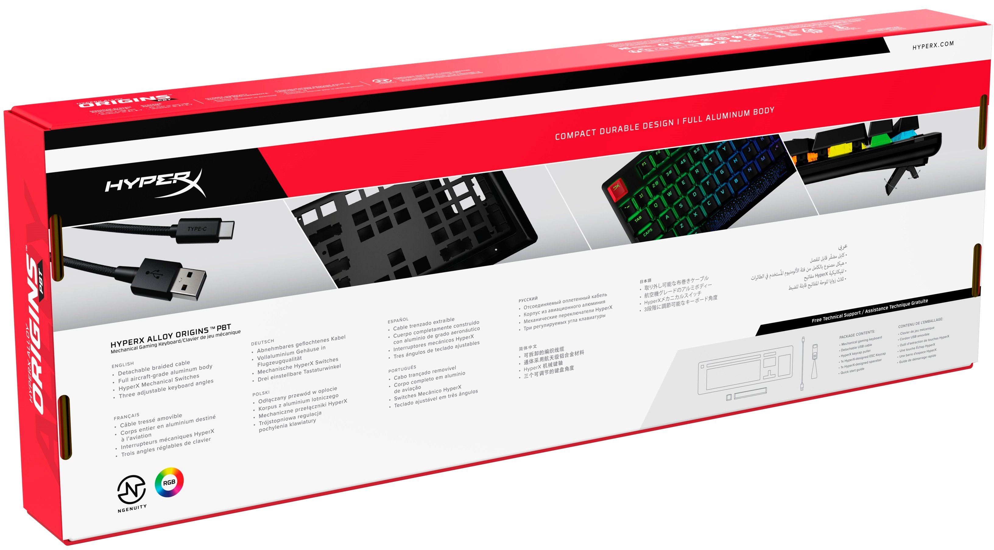 HyperX Клавіатура Alloy Origins Aqua USB RGB PBT ENG/RU, Black