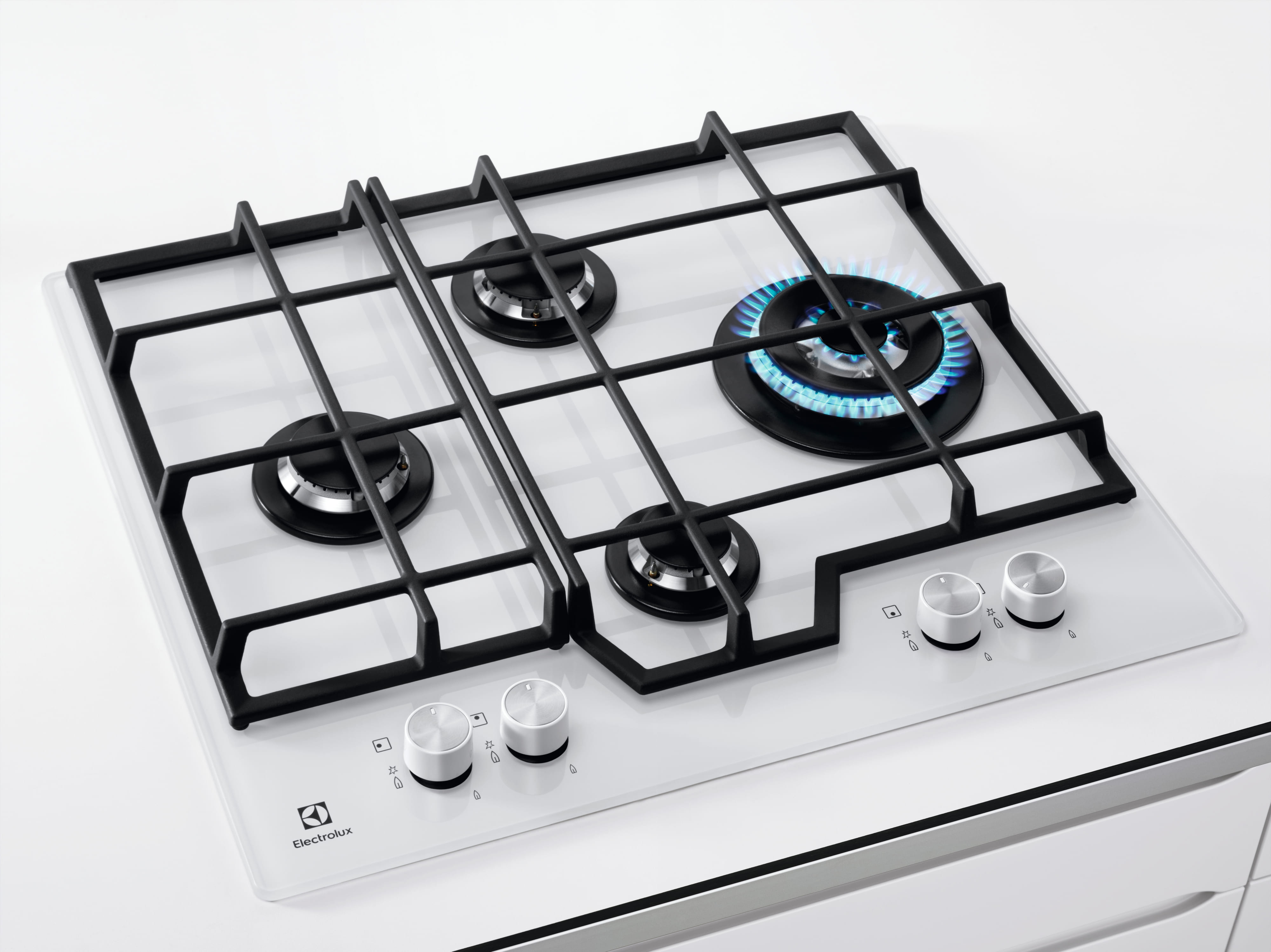 Electrolux Варильна поверхня Electrolux газова на склі, 60см, чугун, білий Electrolux Варильна поверхня Electrolux газова на склі, 60см, чугун, білий