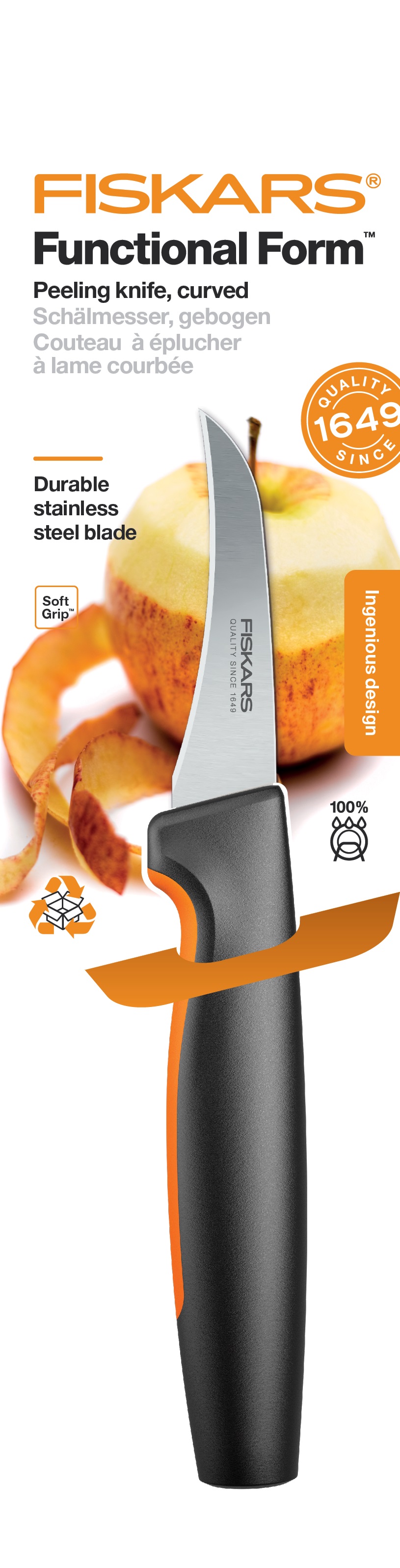 Fiskars Кухонний ніж для овочів вигнутий Functional Form, 6,8см