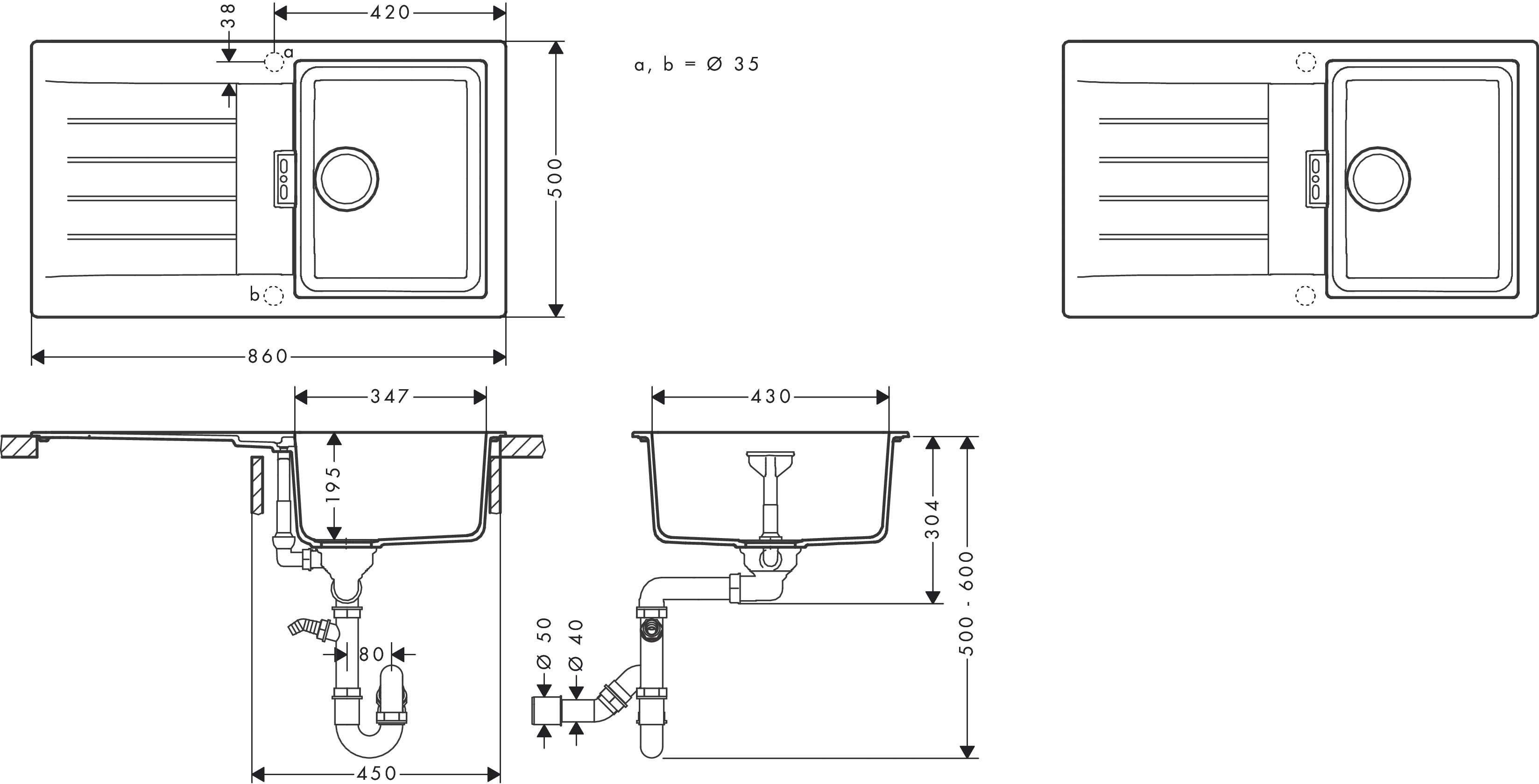 Hansgrohe Набір для кухні, гранітна мийка S520-F345 + зміш. Zesis M33, сірий камінь-сталь