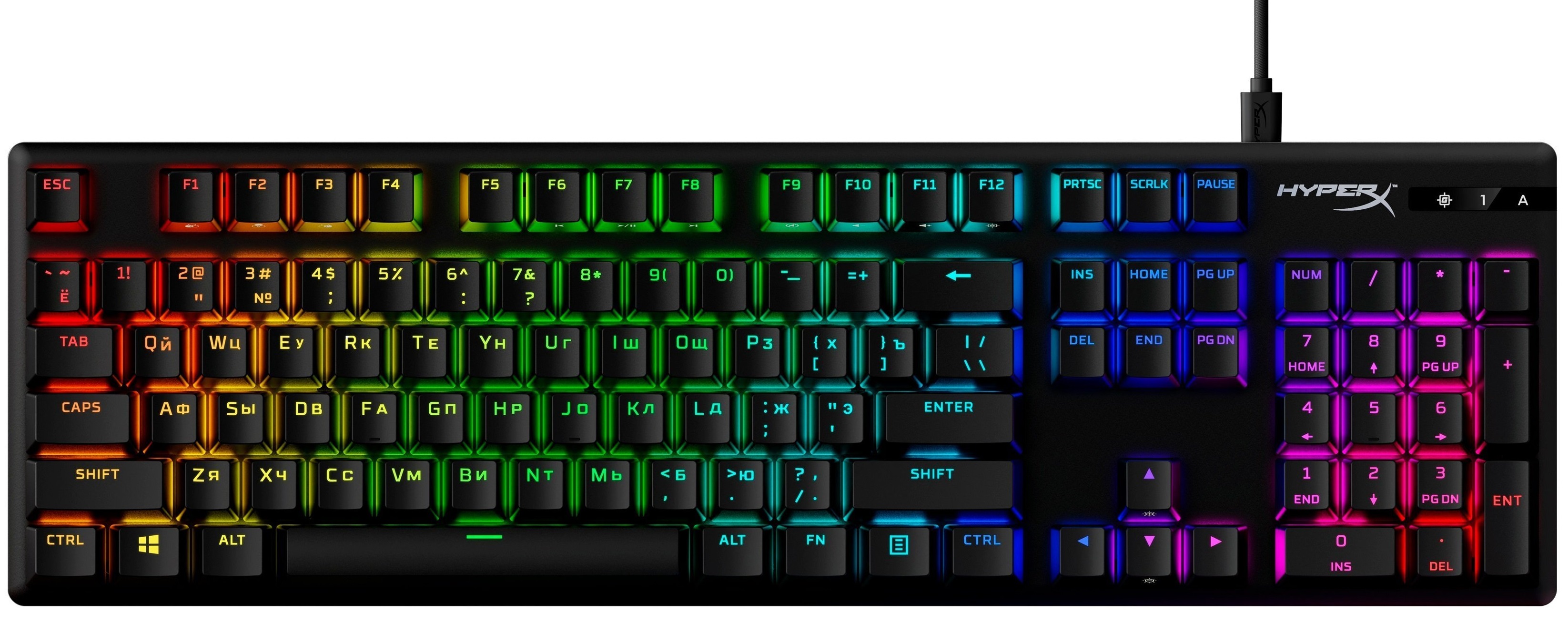 HyperX Клавіатура Alloy Origins Aqua USB RGB PBT ENG/RU, Black