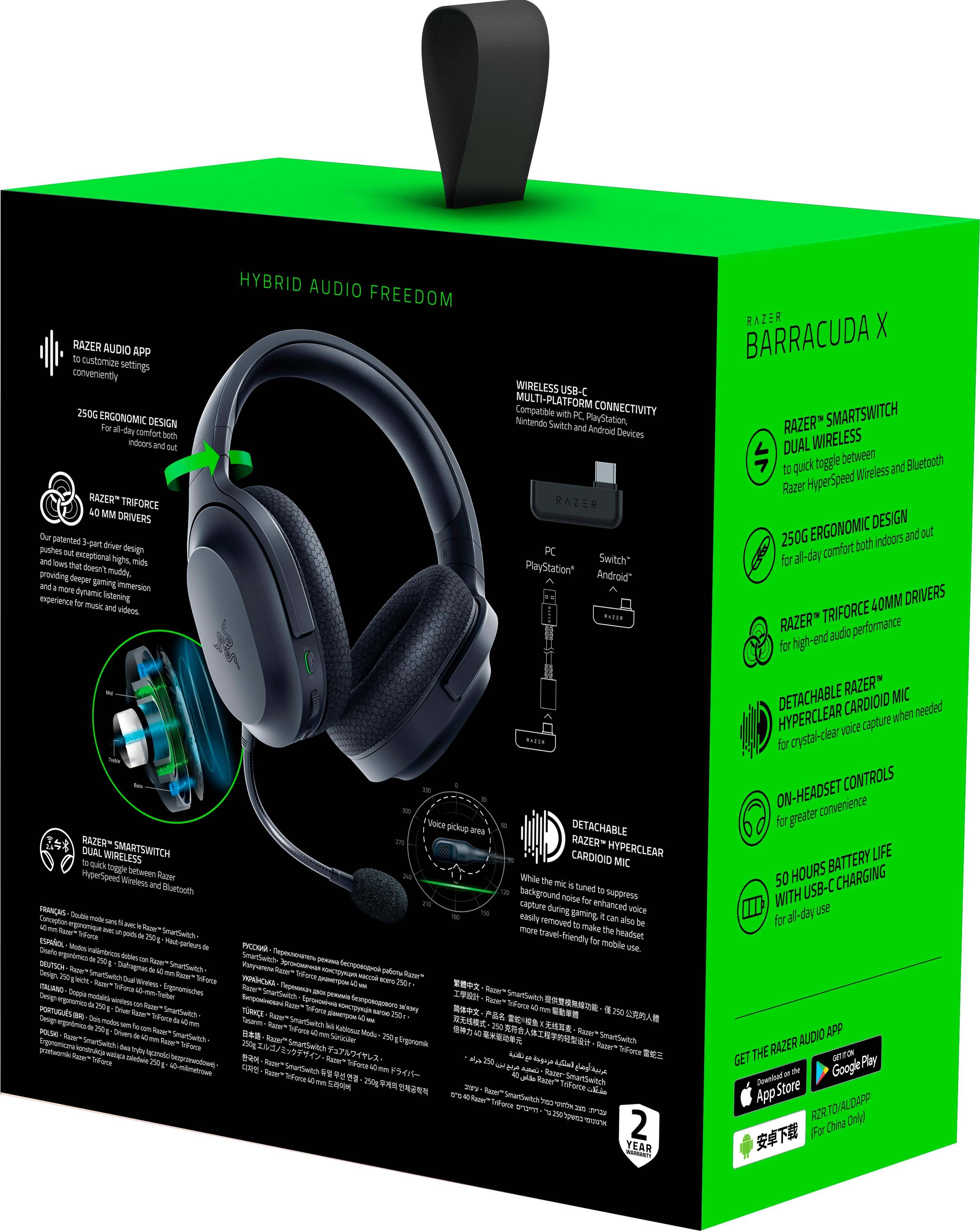 Razer Гарнітура ігрова Barracuda X, 7.1, mini-jack/USB-A/BT/WL, 1.5м, чорний Razer Гарнітура ігрова Barracuda X, 7.1, mini-jack/USB-A/BT/WL, 1.5м, чорний
