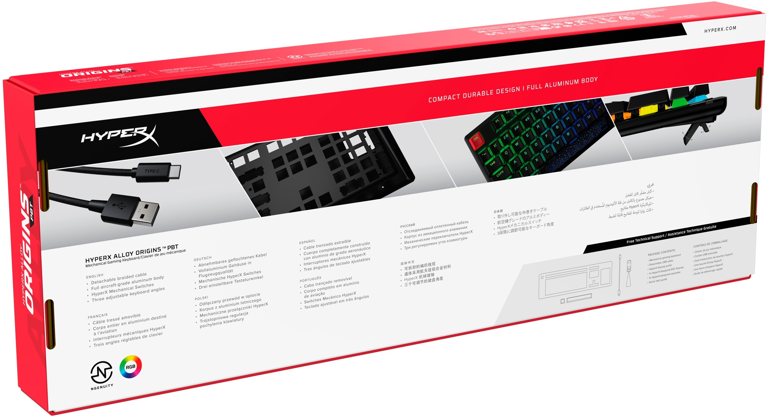 HyperX Клавіатура Alloy Origins Red USB RGB PBT ENG/RU, Black