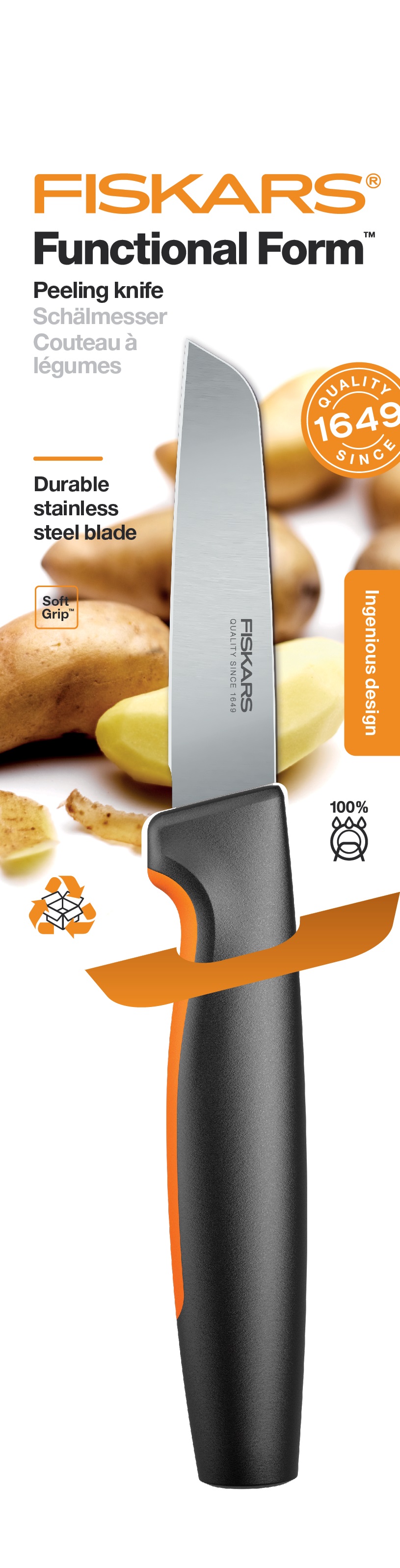 Fiskars Кухонний ніж для овочів прямий Functional Form, 8 см