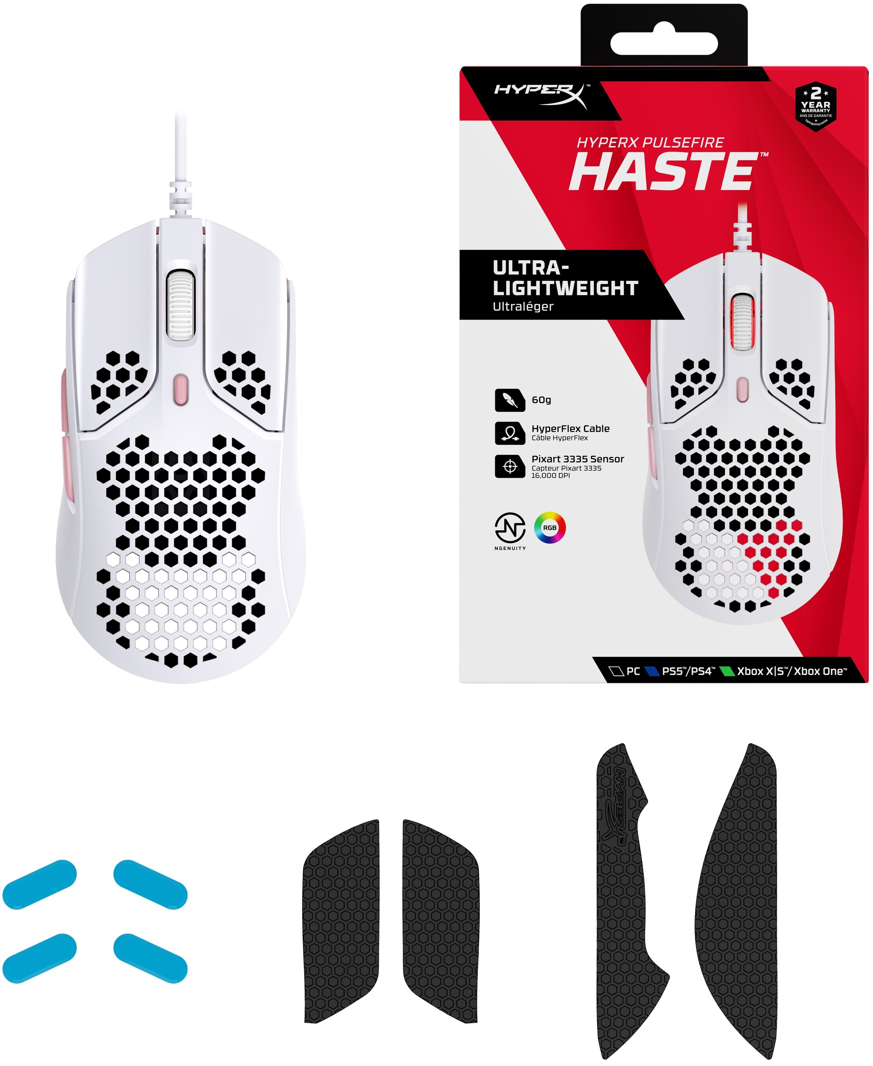 HyperX Миша Pulsefire Haste USB, White/Pink
