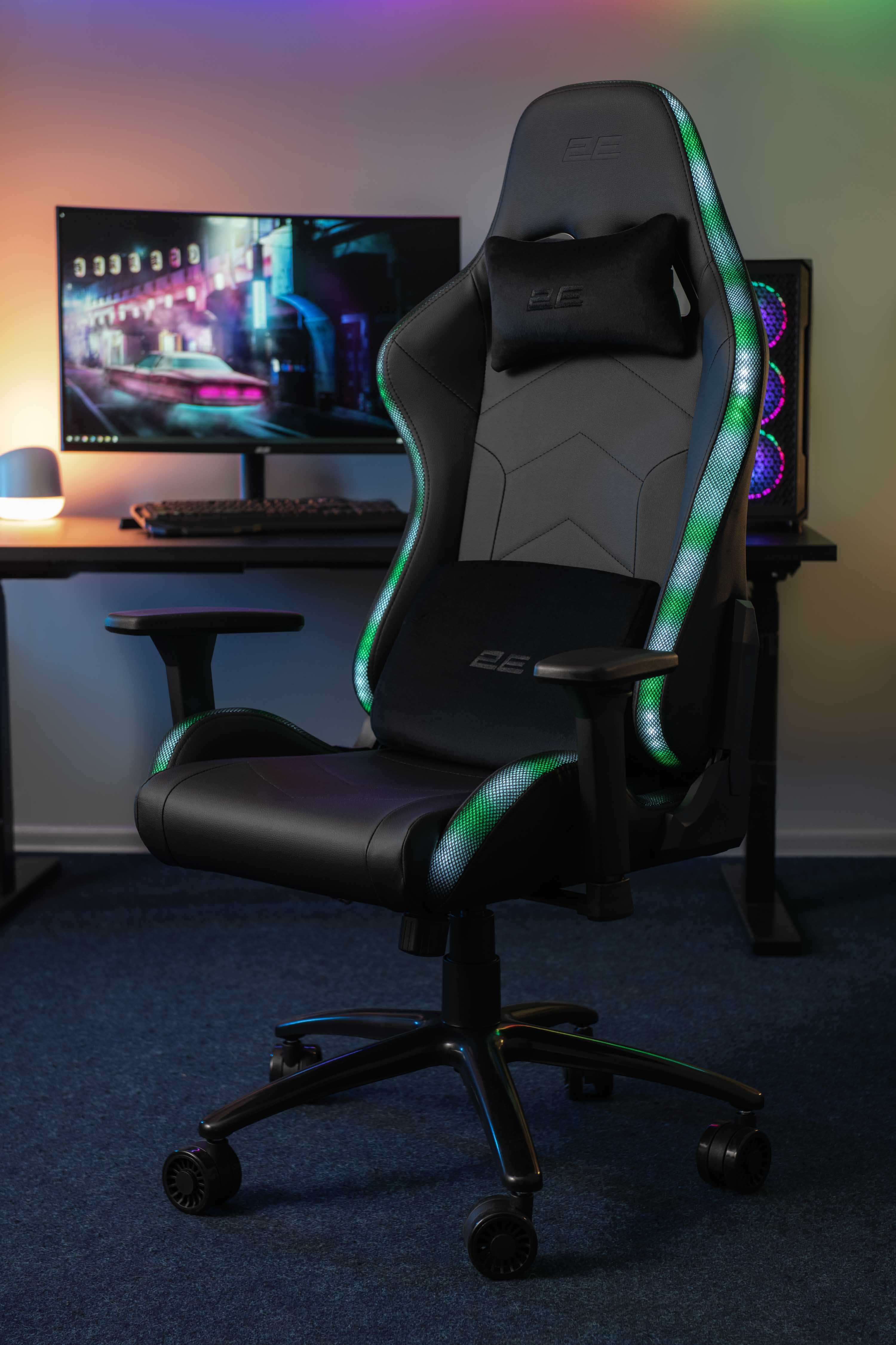 2E Gaming Крісло OGAMA II RGB, ПУ шкіра, 3D-Armrests, чорний