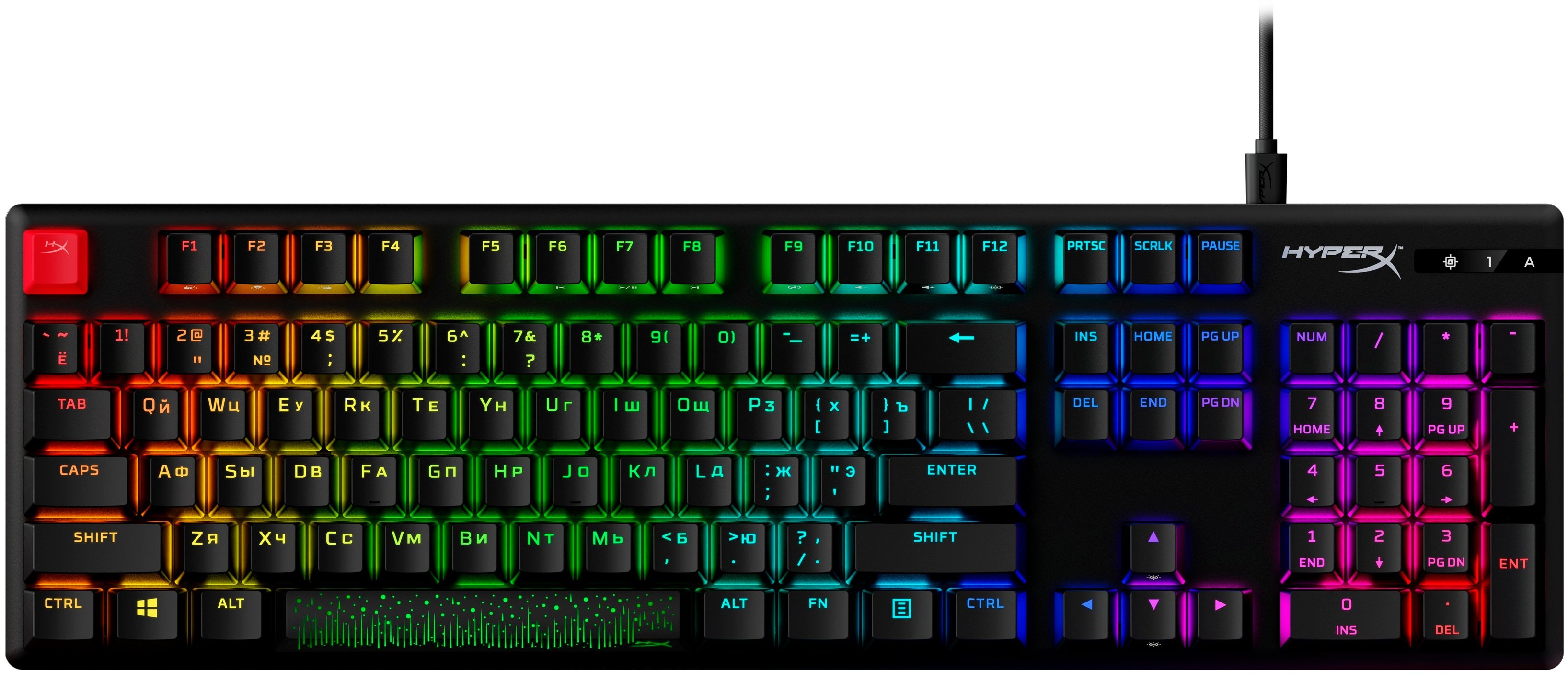 HyperX Клавіатура Alloy Origins Aqua USB RGB PBT ENG/RU, Black