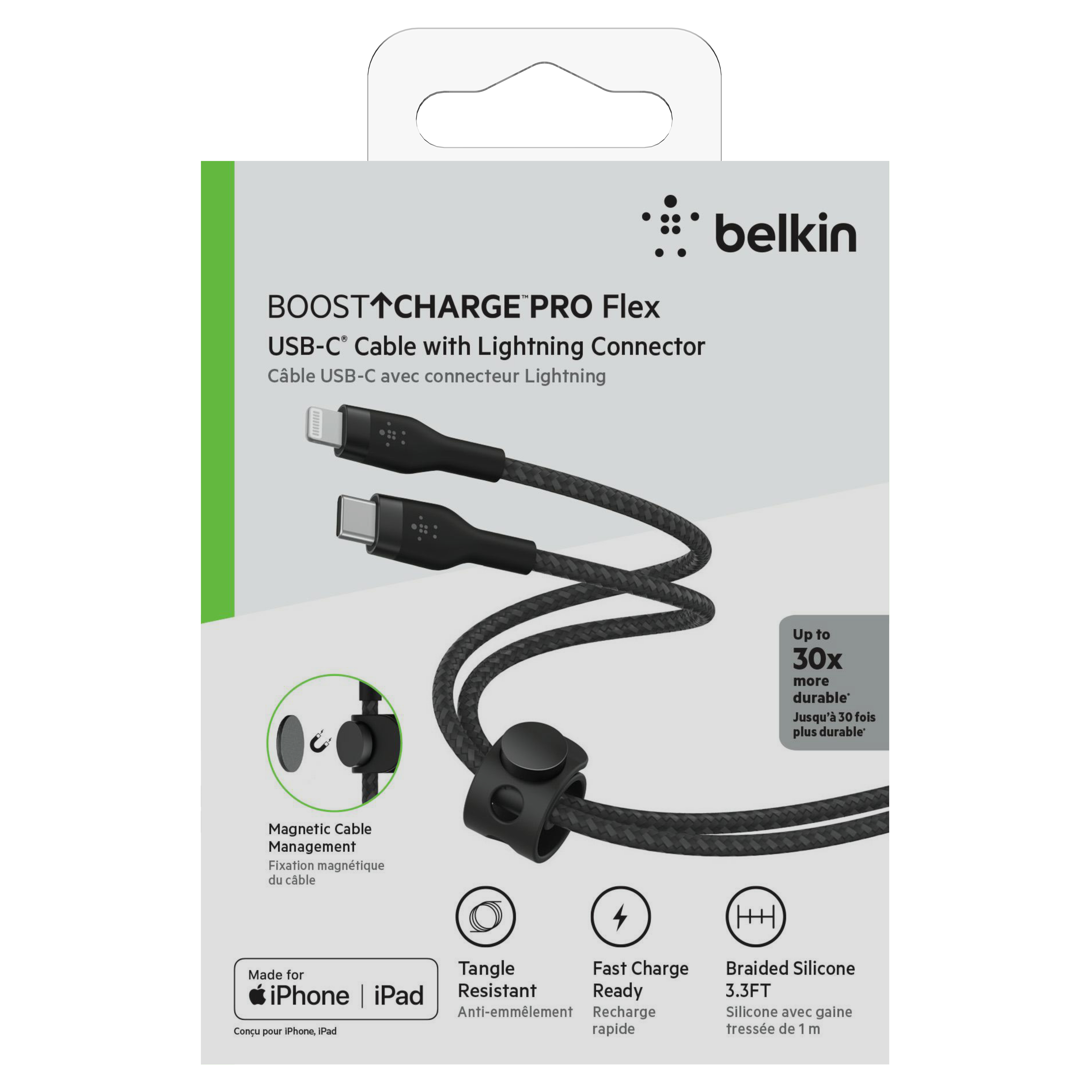 Belkin Кабель USB-С - Lightning, BRAIDED SILICONE, 1m, black