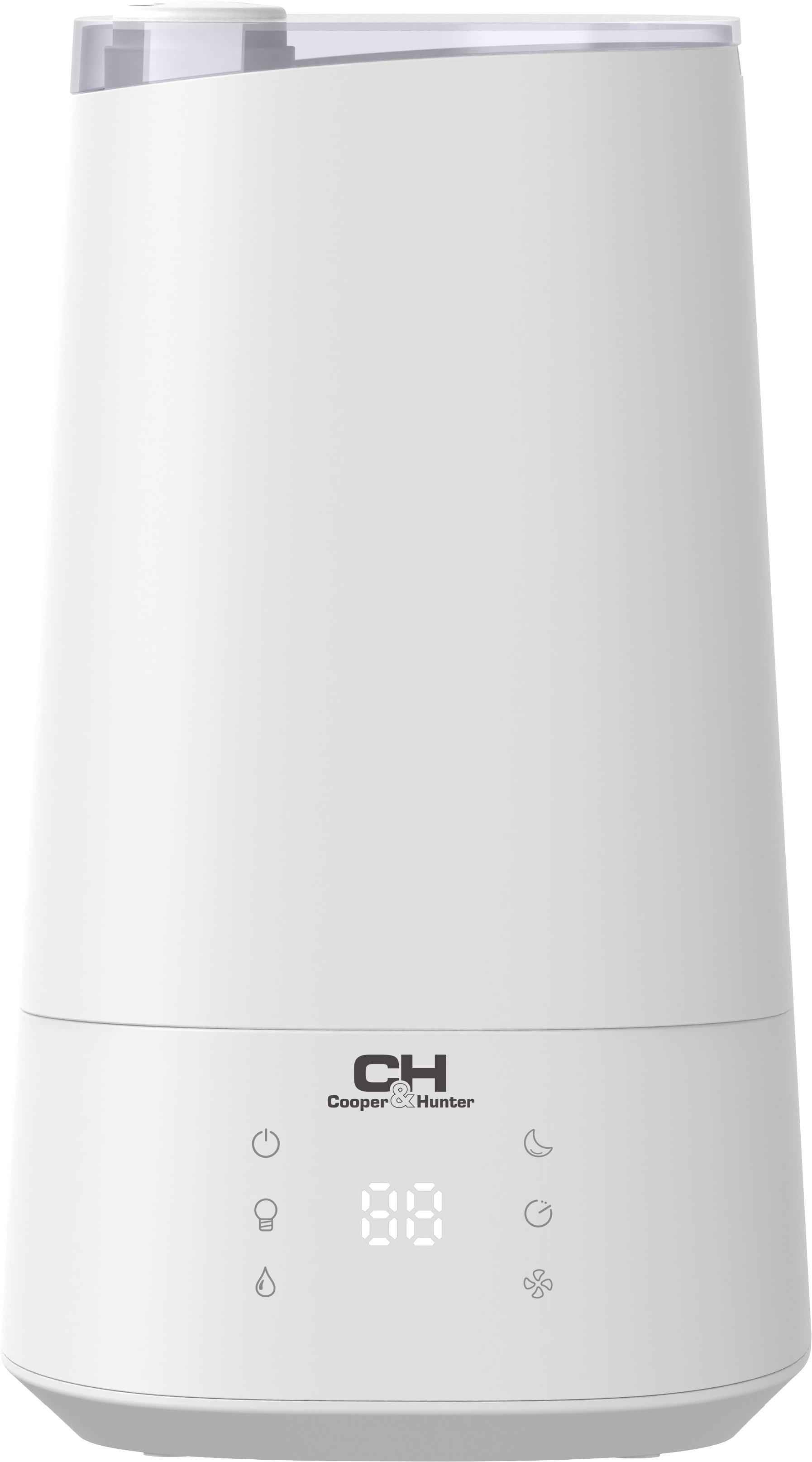 Cooper&Hunter Зволожувач повітря CH-3040TU 40м2, 4л, 300мл/г, ультразвуковий, верхня затока, ел. кер-ння, дисплей, УФ-очистка, підсвічування, авто вимкнення, білий
