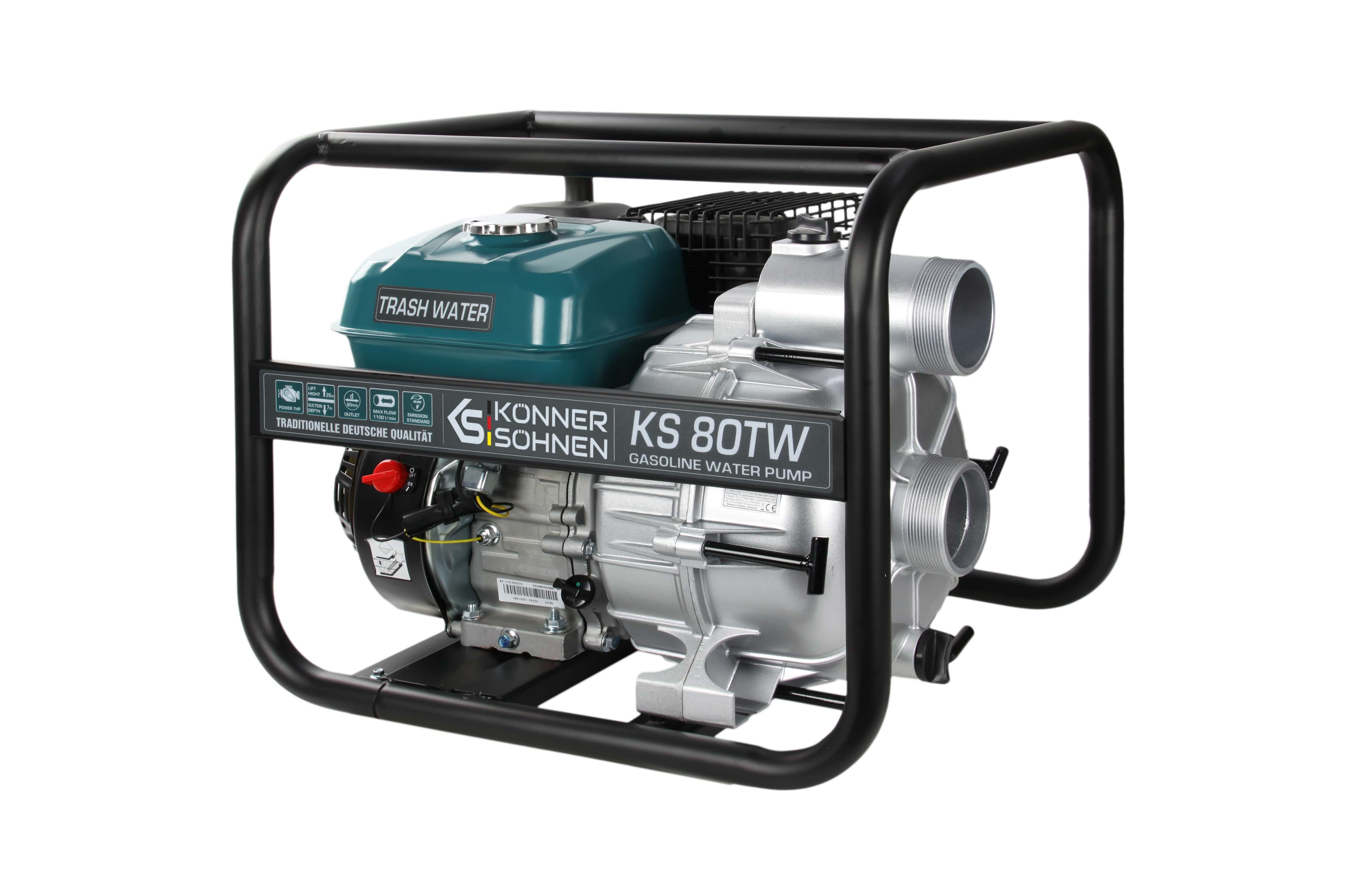 Könner & Söhnen Мотопомпа KS 80TW для брудної води, 7.0к.с, 1100л/хв, 35кг