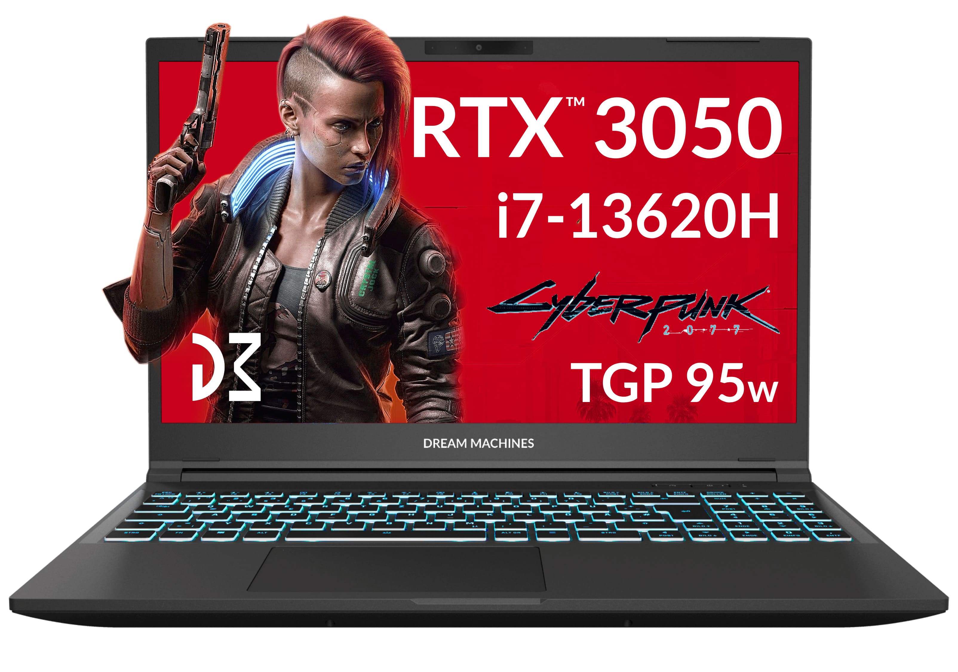 Dream Machines Ноутбук Dream Machines RG3050-15 15.6FHD IPS, Intel i7-13620H, 32GB, F1TB, NVD3050-4, DOS, чорний