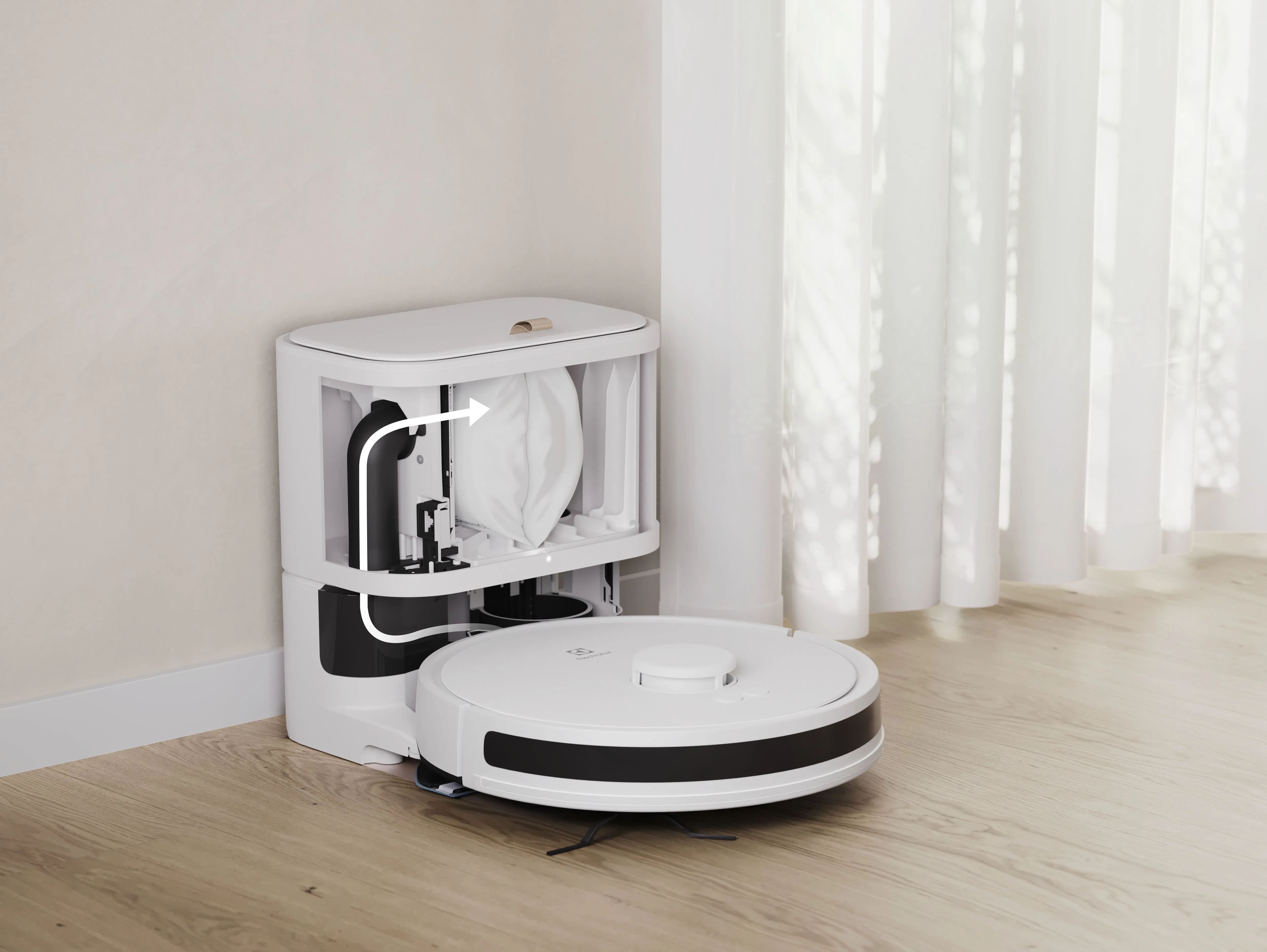 Electrolux Робот-пилосос, h=10см, волога прибирання, конт пил -0.3л, вода -0.3л, автон. робота до 140хв, Wi-Fi, станція самоочищ., білий Electrolux Робот-пилосос, h=10см, волога прибирання, конт пил -0.3л, вода -0.3л, автон. робота до 140хв, Wi-Fi, станція самоочищ., білий