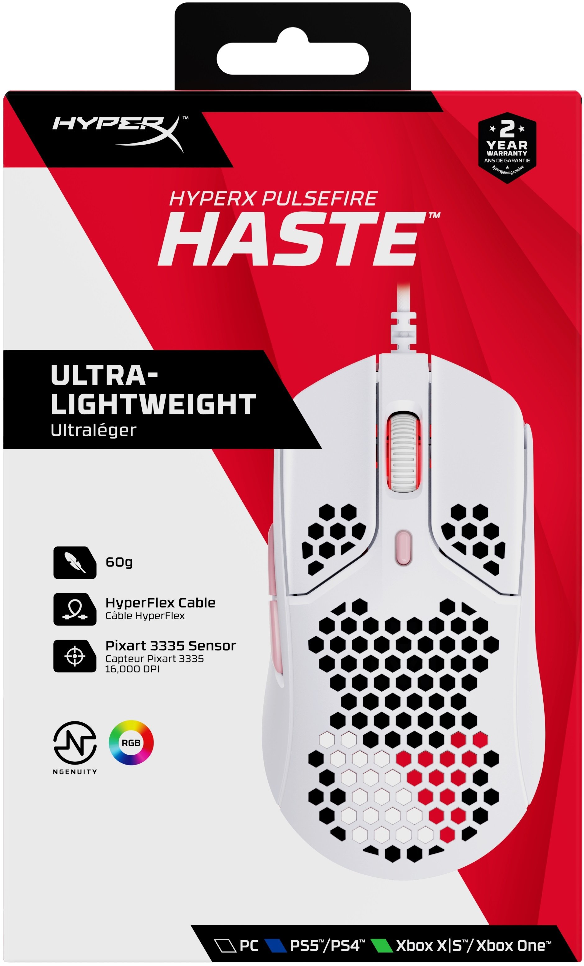HyperX Миша Pulsefire Haste USB, White/Pink