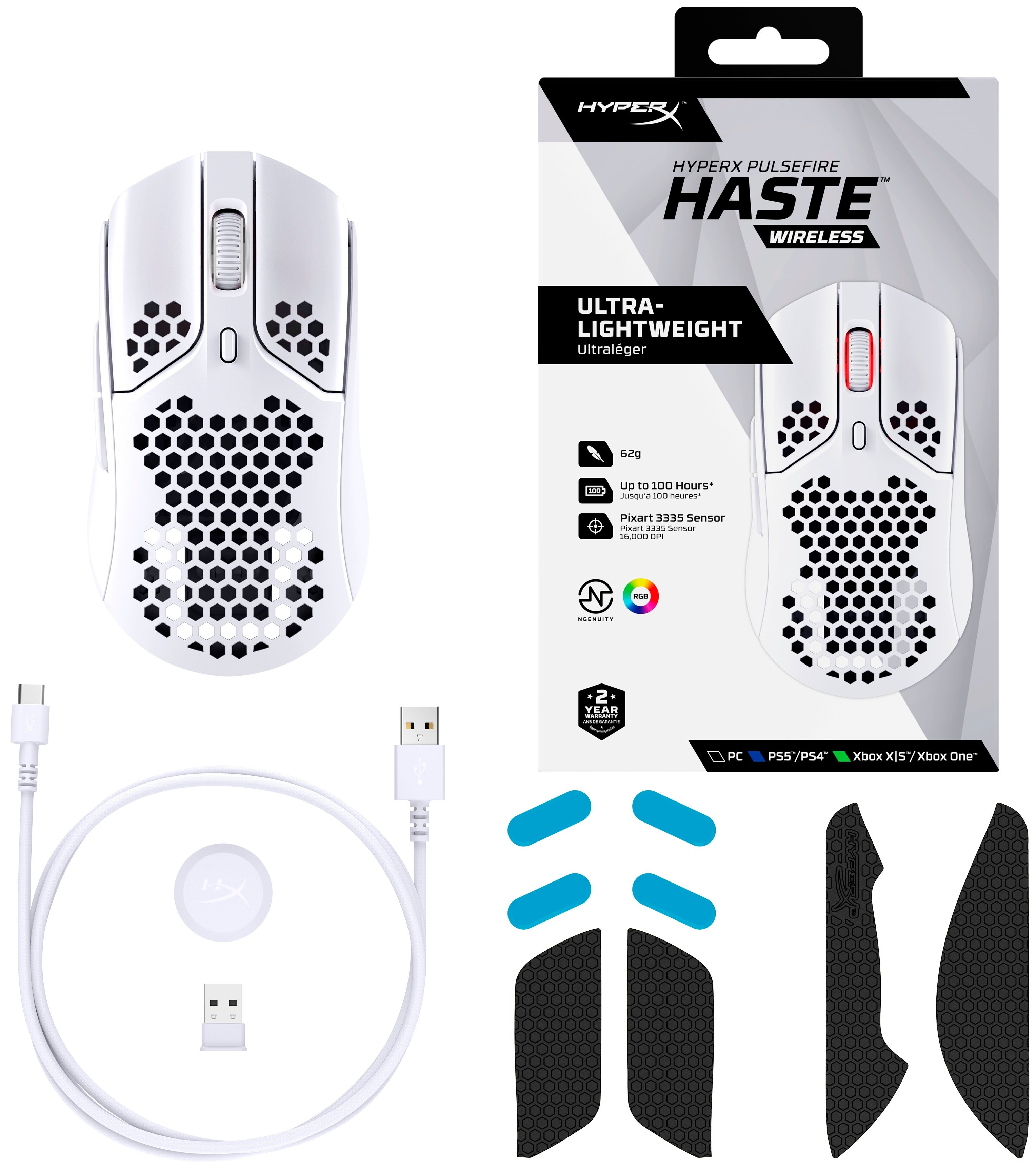 HyperX Миша Pulsefire Haste WL, White