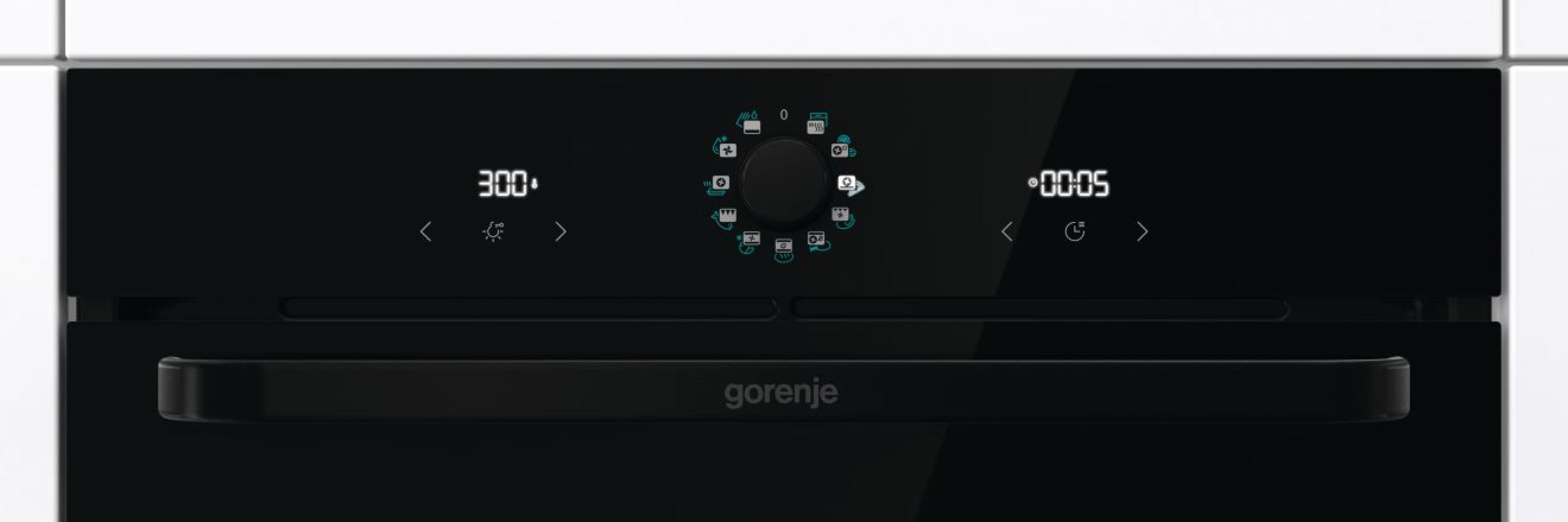 Gorenje Духова шафа електрична, 77л, A, пара, дисплей, макс.темпер.-300, чорний Gorenje Духова шафа електрична, 77л, A, пара, дисплей, макс.темпер.-300, чорний