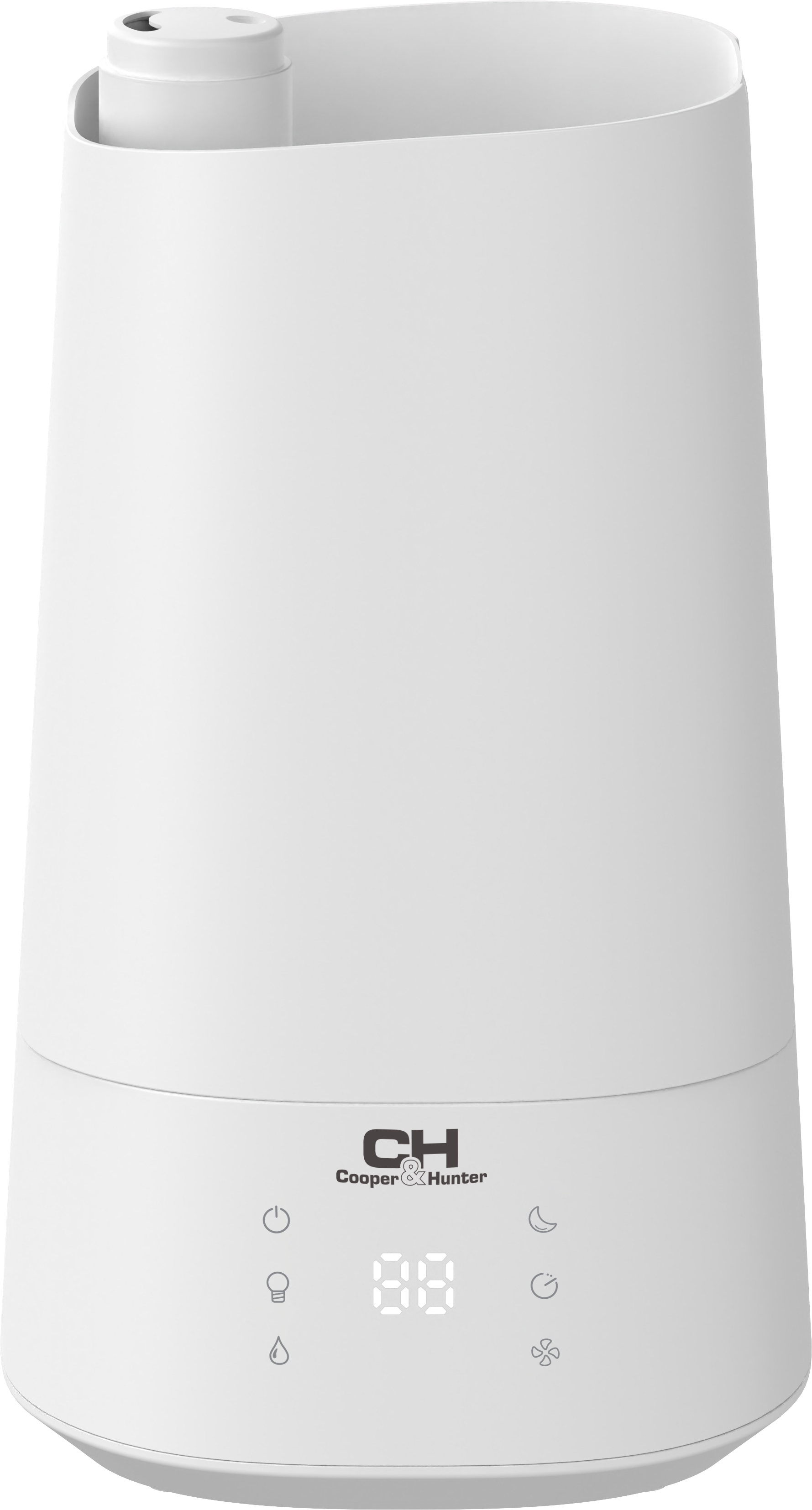 Cooper&Hunter Зволожувач повітря CH-3040TU 40м2, 4л, 300мл/г, ультразвуковий, верхня затока, ел. кер-ння, дисплей, УФ-очистка, підсвічування, авто вимкнення, білий