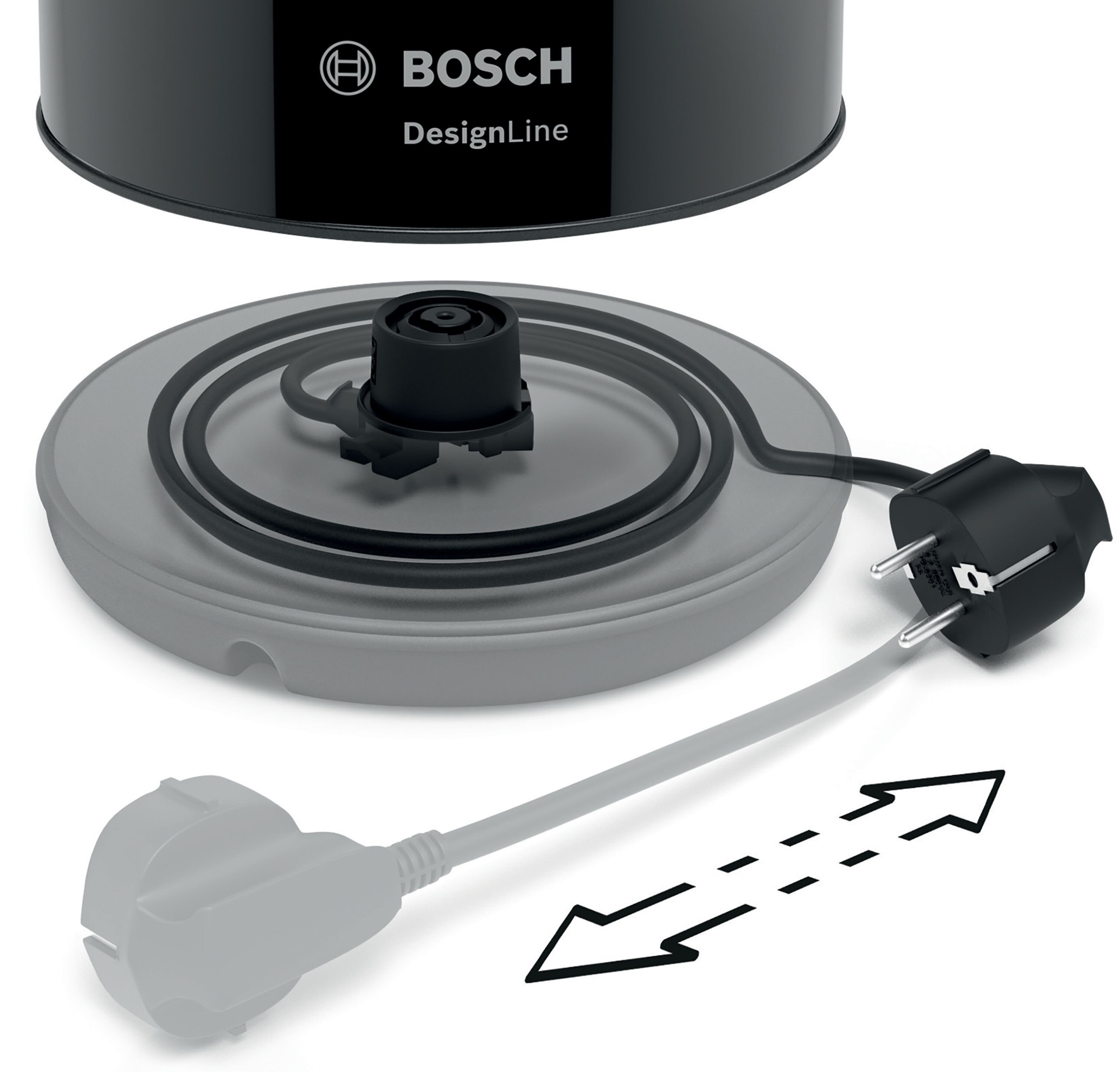 Bosch Електрочайник, 1.7л, метал, чорний Bosch Електрочайник, 1.7л, метал, чорний