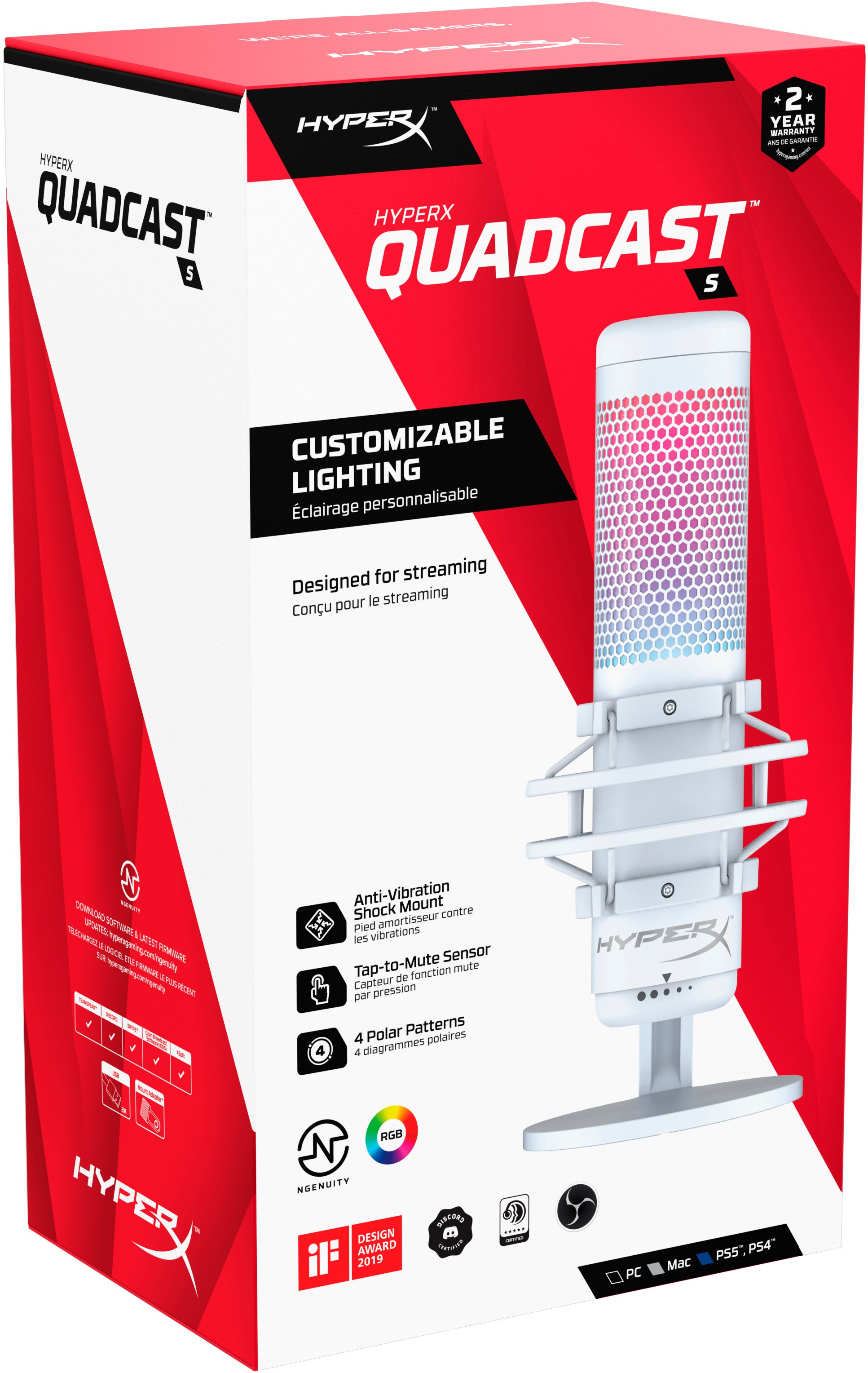 HyperX Мікрофон QuadCast S RGB, White/Grey