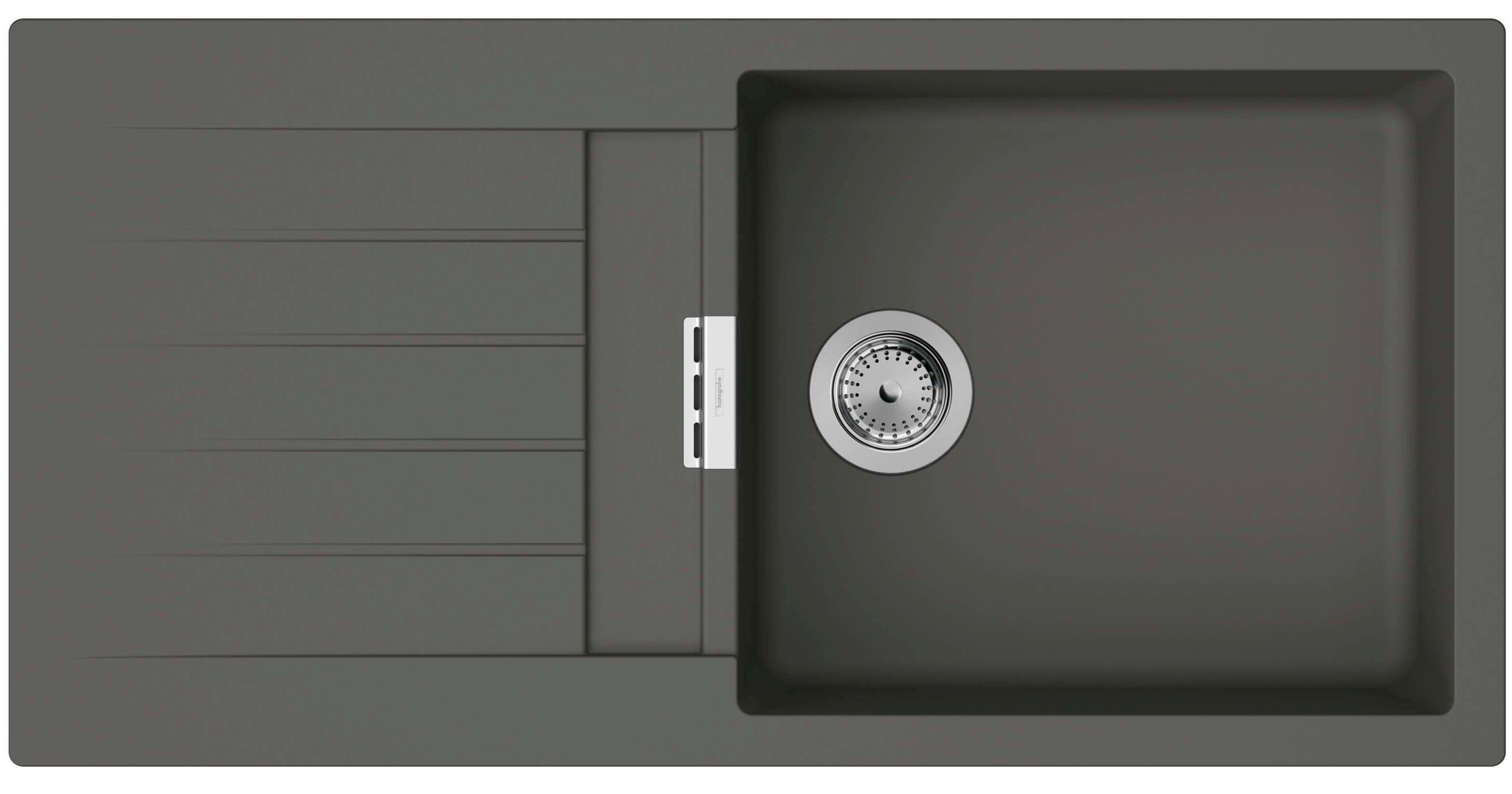Hansgrohe Мийка кухонна S52, граніт, прямокутник, з крилом, 980х480х190мм, чаша - 1, врізна, сірий камінь