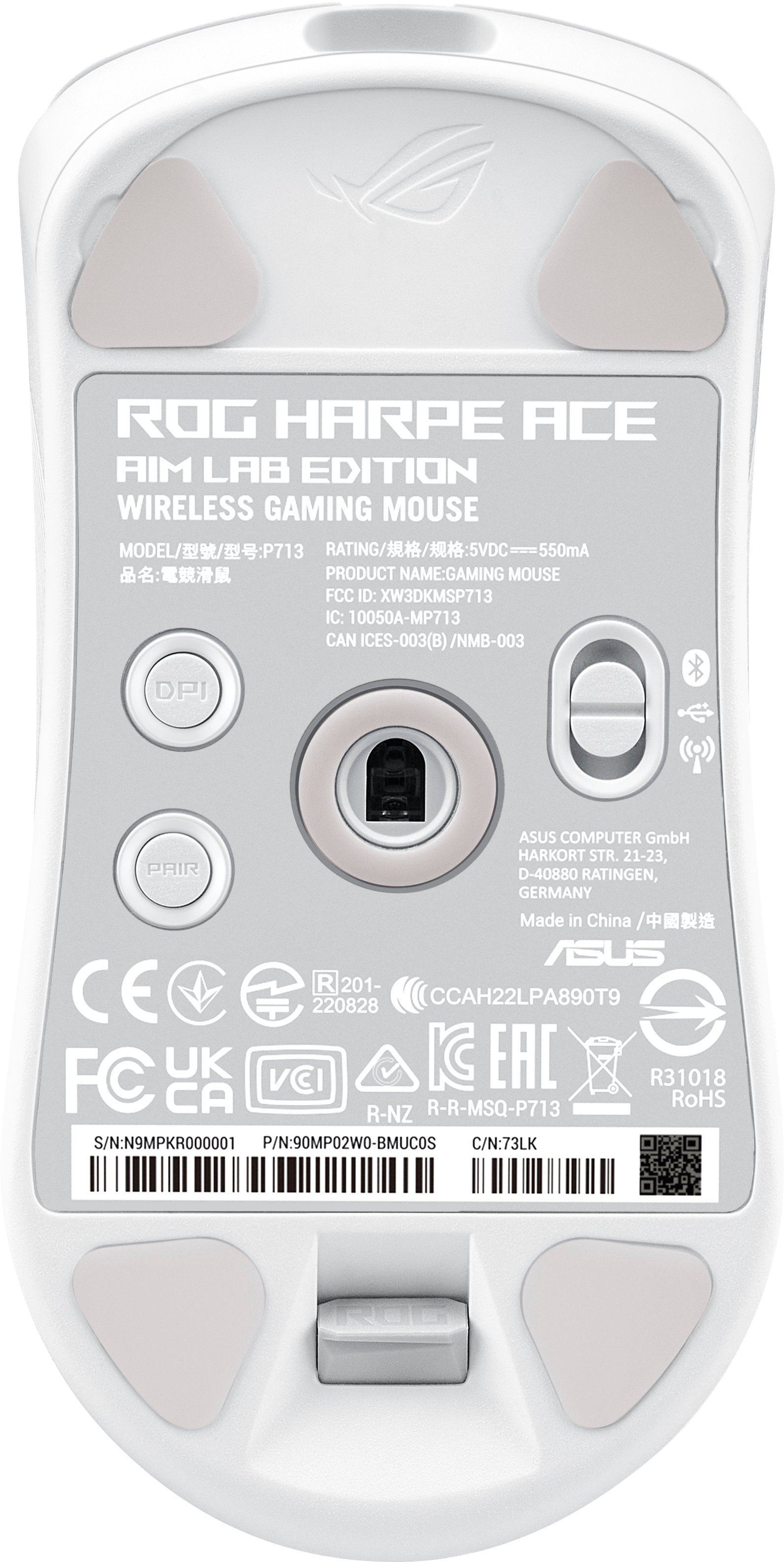 ASUS Миша ROG Harpe Ace Aim Lab Edition, RGB, USB-A/WL/BT, білий