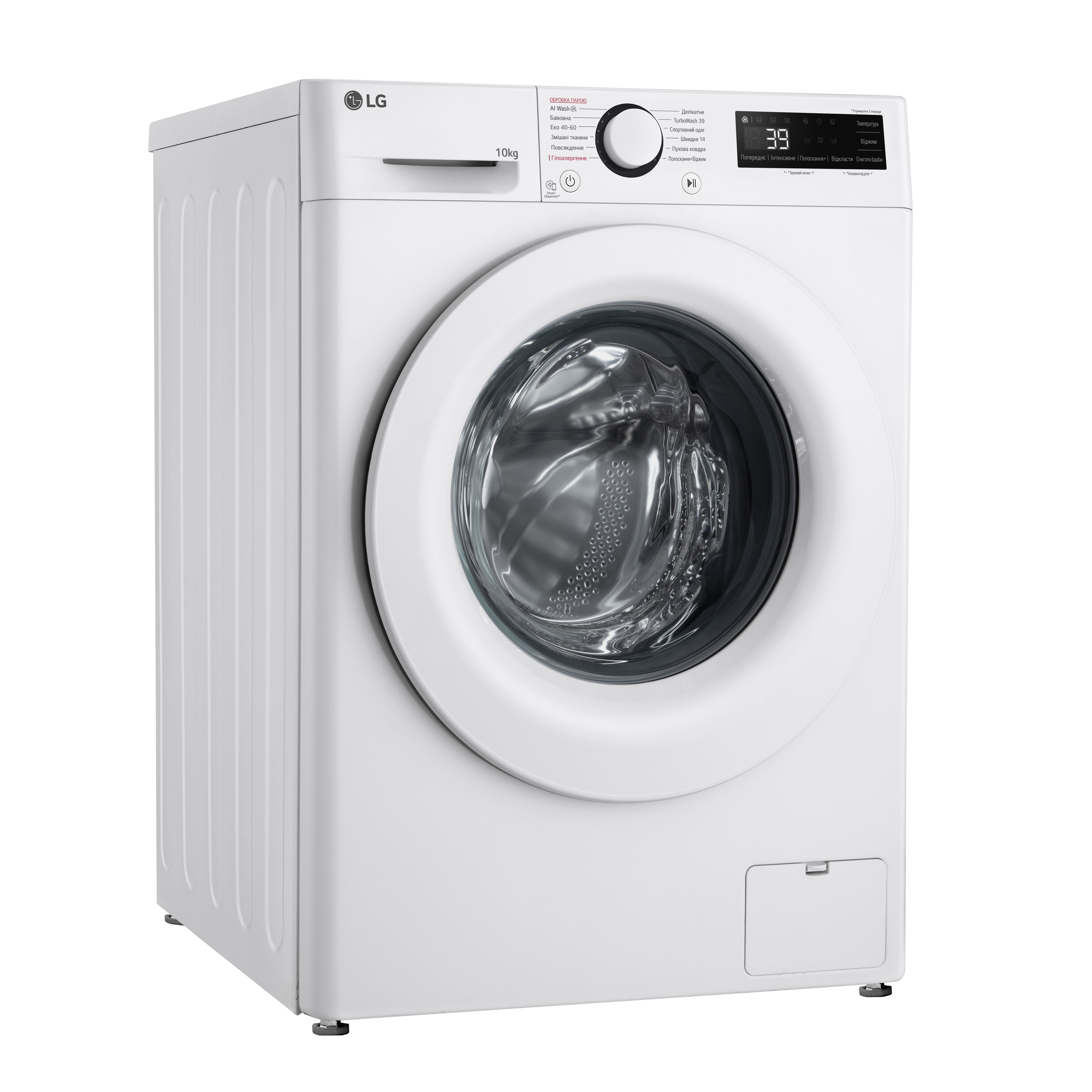 LG Пральна машина фронтальна, 10кг, 1400, A, 57см, дисплей, пара, інвертор, білий