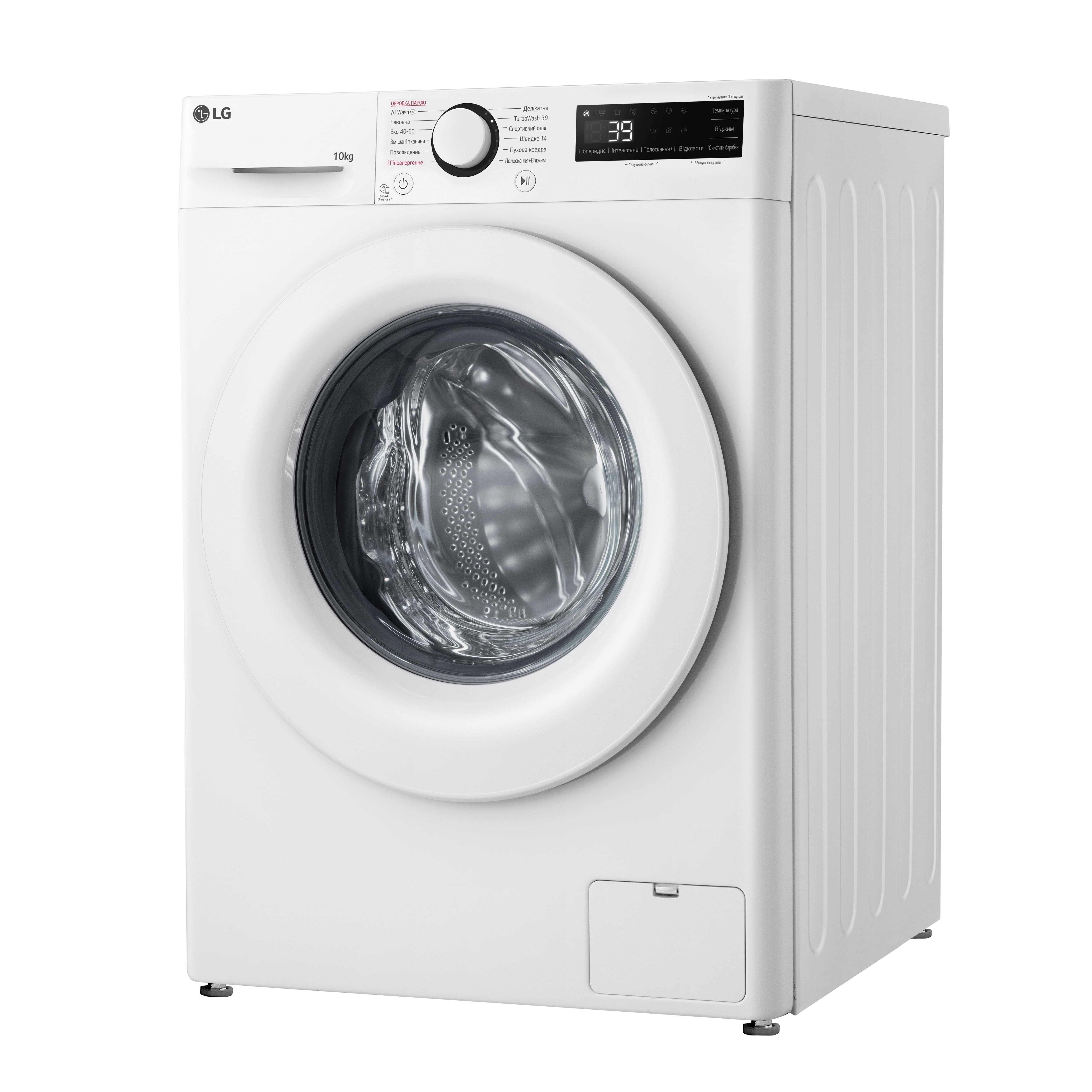 LG Пральна машина фронтальна, 10кг, 1400, A, 57см, дисплей, пара, інвертор, білий