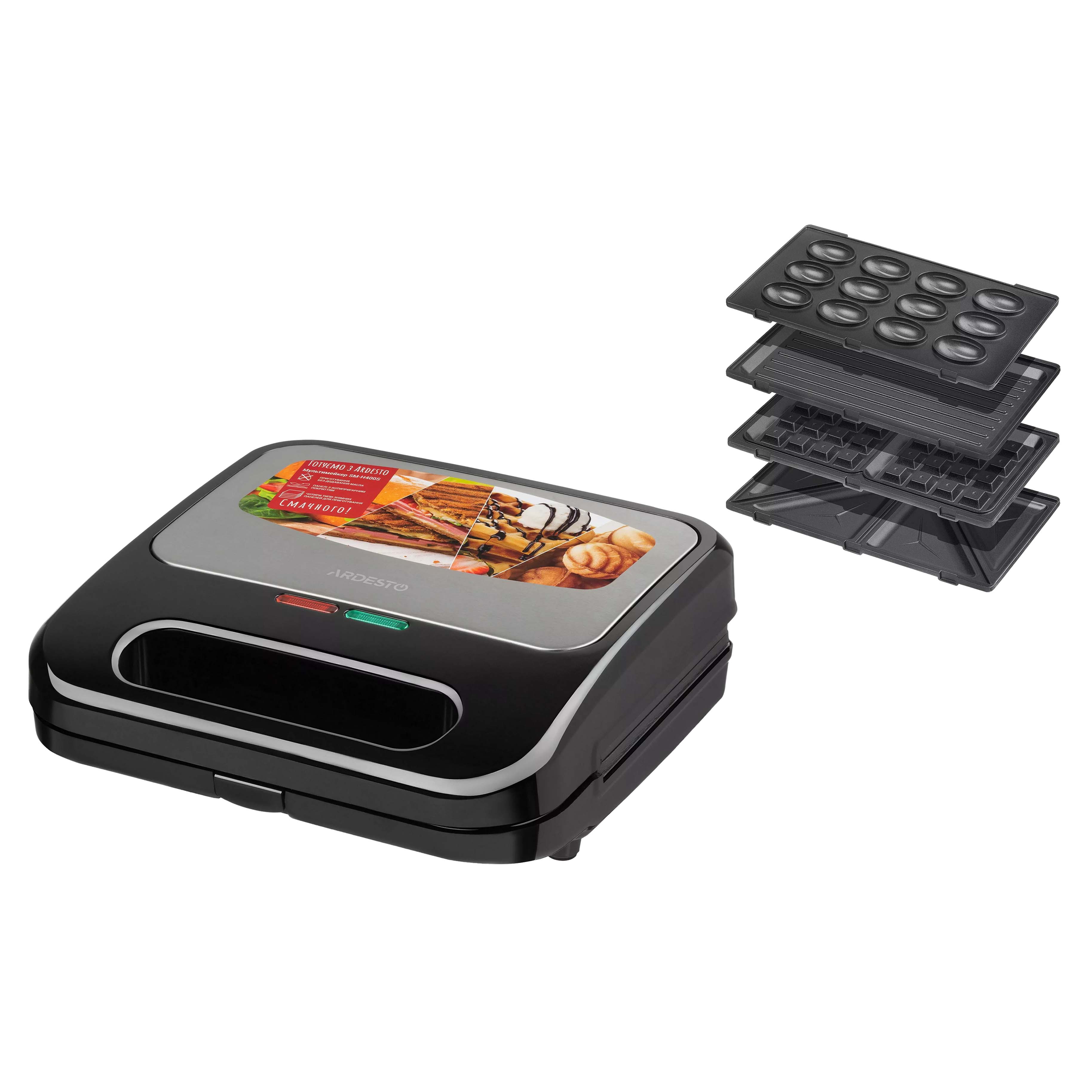 ARDESTO Мультимейкер 700Вт, алюміній, 4 пластини, корпус-нержав.сталь/пластик, чорно-сріблястий